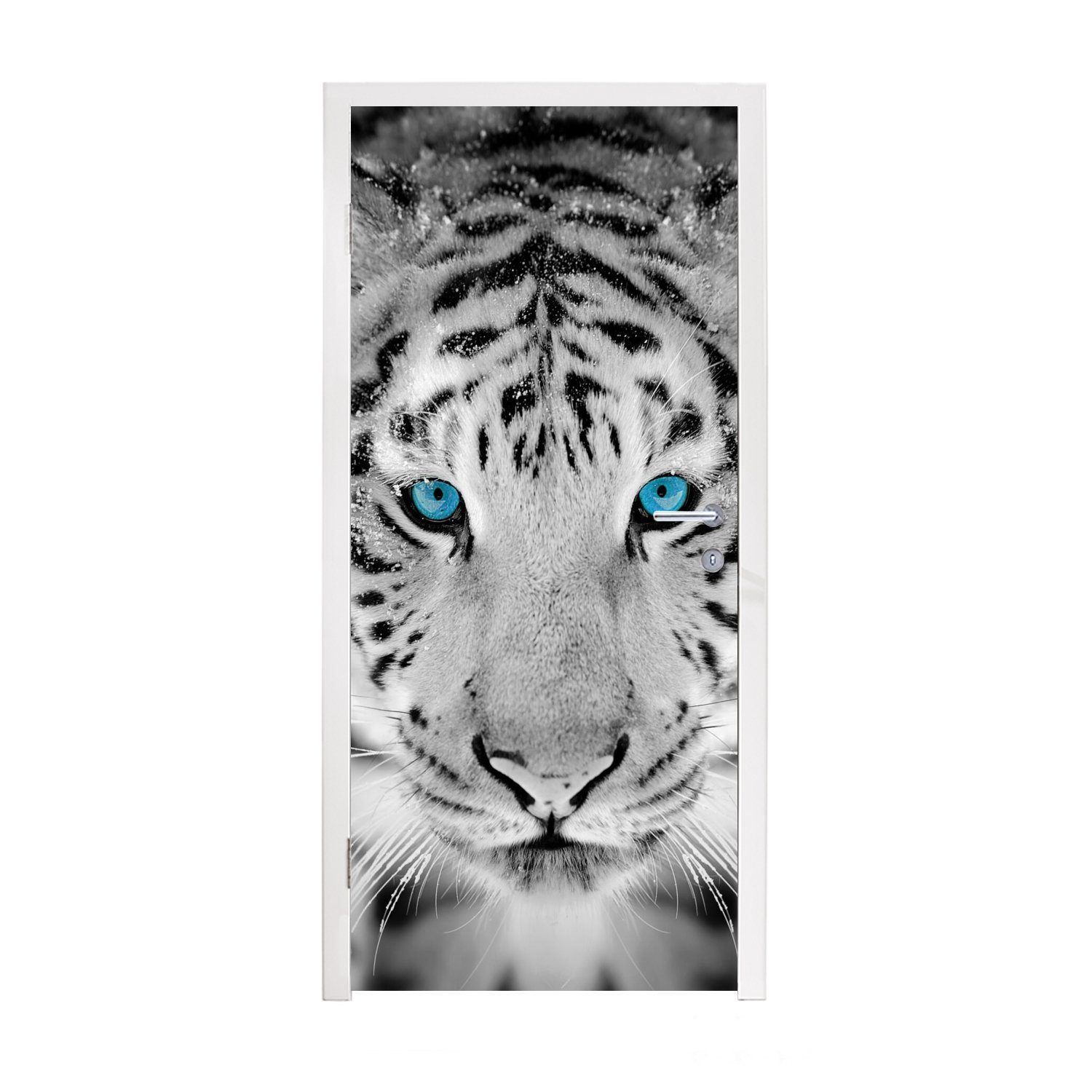 MuchoWow Türtapete Tiger - Winter - Tiere, Matt, bedruckt, (1 St), Fototapete für Tür, Türaufkleber, 75x205 cm