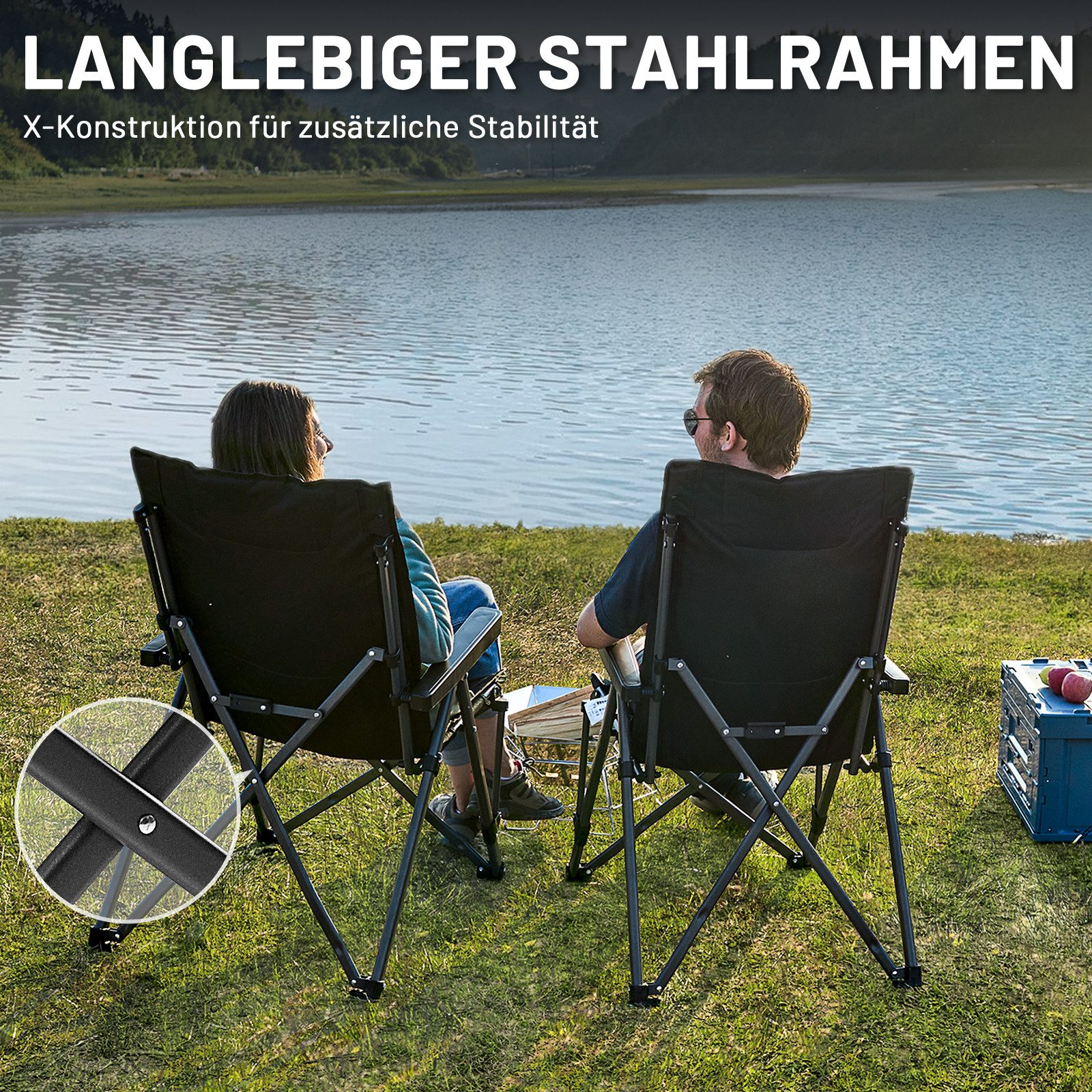 TIMBER RIDGE Campingstuhl Klappstuhl mit Gepolstert, 260 KG belastbar (2 St), mit Tragetasche, für Camping, Wandern & Picknick – Bild 4 von 5