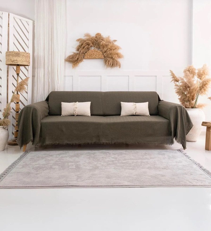 Überwurf Wohndecke/Überwurf Mea Classic in Olivgrün 100% Biobaumwolle, Sand günstig online kaufen