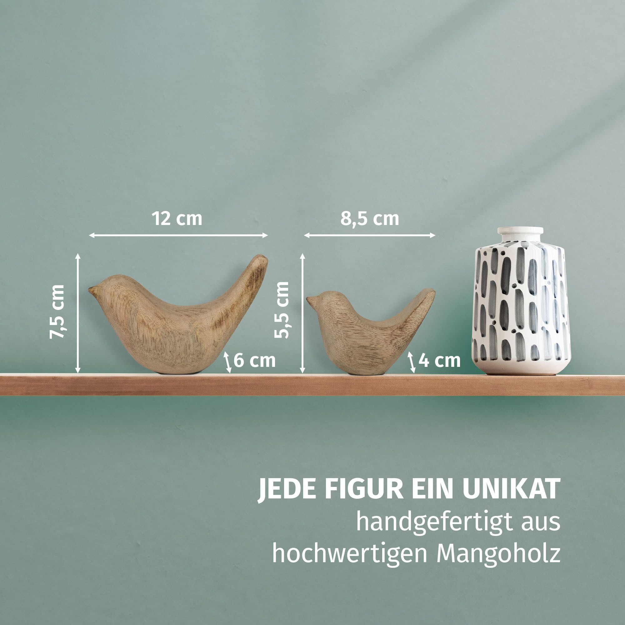 Moritz Skulptur Dekofigur Pure Nature 2er Set Holzvögel aus Mangoholz Skulptur Deko
