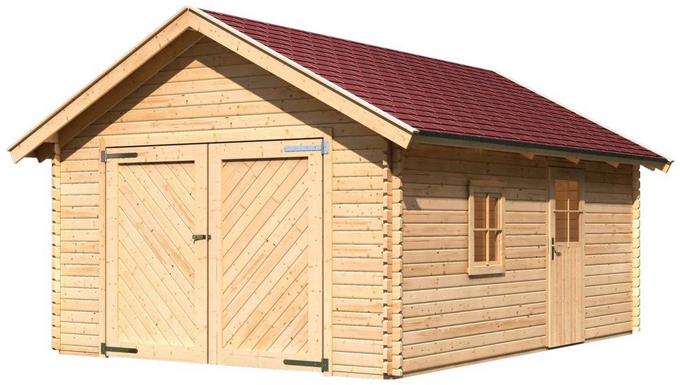 Karibu Garage Blockbohleneinzelgarage (Set, mit roten Dachschindeln), BxT:  435x572 cm, 193 cm Einfahrtshöhe, 38 mm Wandstärke