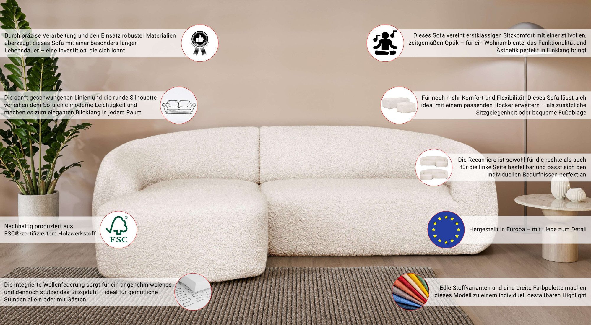 LeGer Home by Lena Gercke Ecksofa YANI, L-Form, Designersofa, organische Form, Maße B/T/H: 255/170/81 cm, L-Form, Designersofa, organische Form, Maße B/T/H: 255/170/81 cm