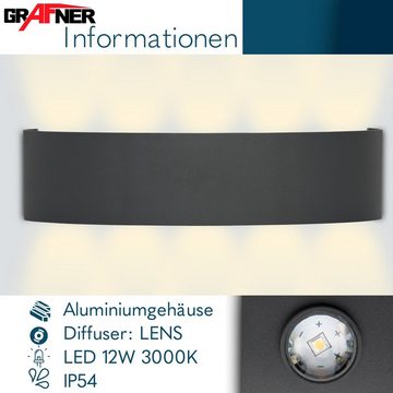 Grafner LED Wandleuchte LED Aluminium Wandlampe Up Down Außenleuchte Innenleuchte Modern, LED fest integriert, Tageslichtweiß, LED Wandlampe