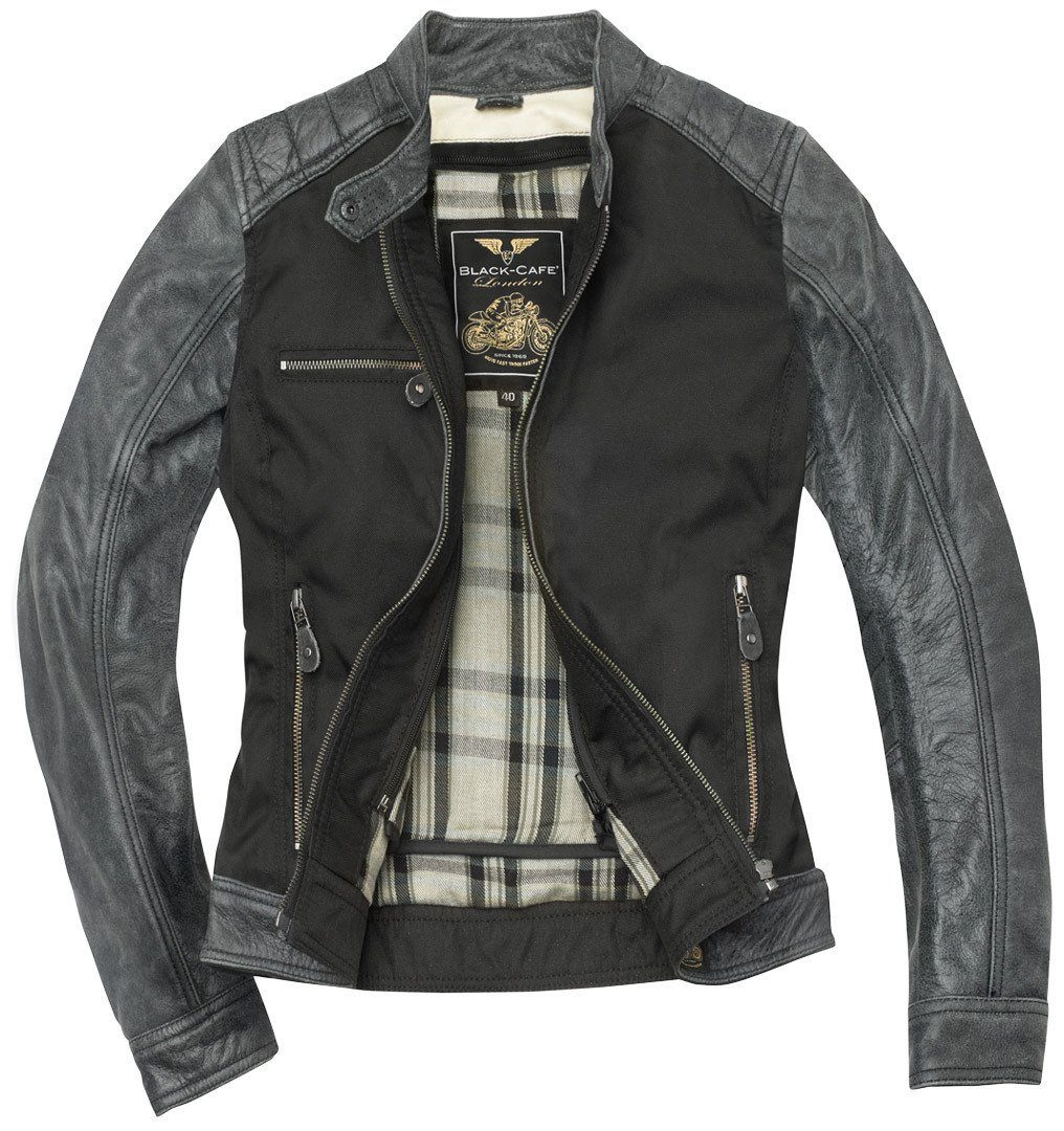 Black-Cafe London Motorradjacke Johannesburg Damen Motorrad Leder- / Textil Jacke herausnehmbares Innenfutter