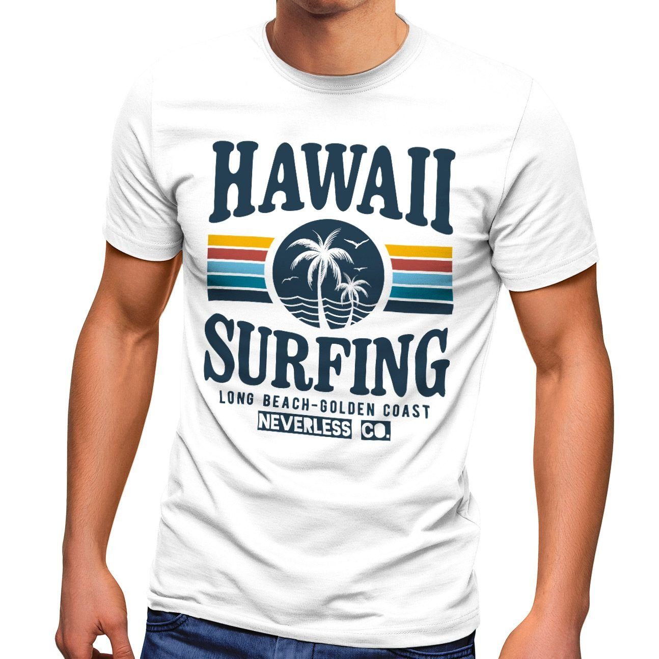 Neverless Print-Shirt Herren T-Shirt Hawaii Surfing Sommer Strand Palme Print Fashion mit Print