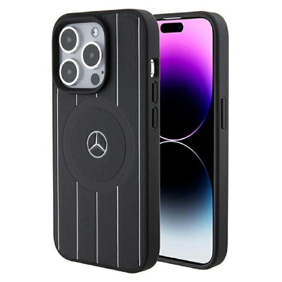 Mercedes Benz Handyhülle Hardcase iPhone 15 Pro Max MagSafe Leder schwarz 6,7 Zoll, Kantenschutz