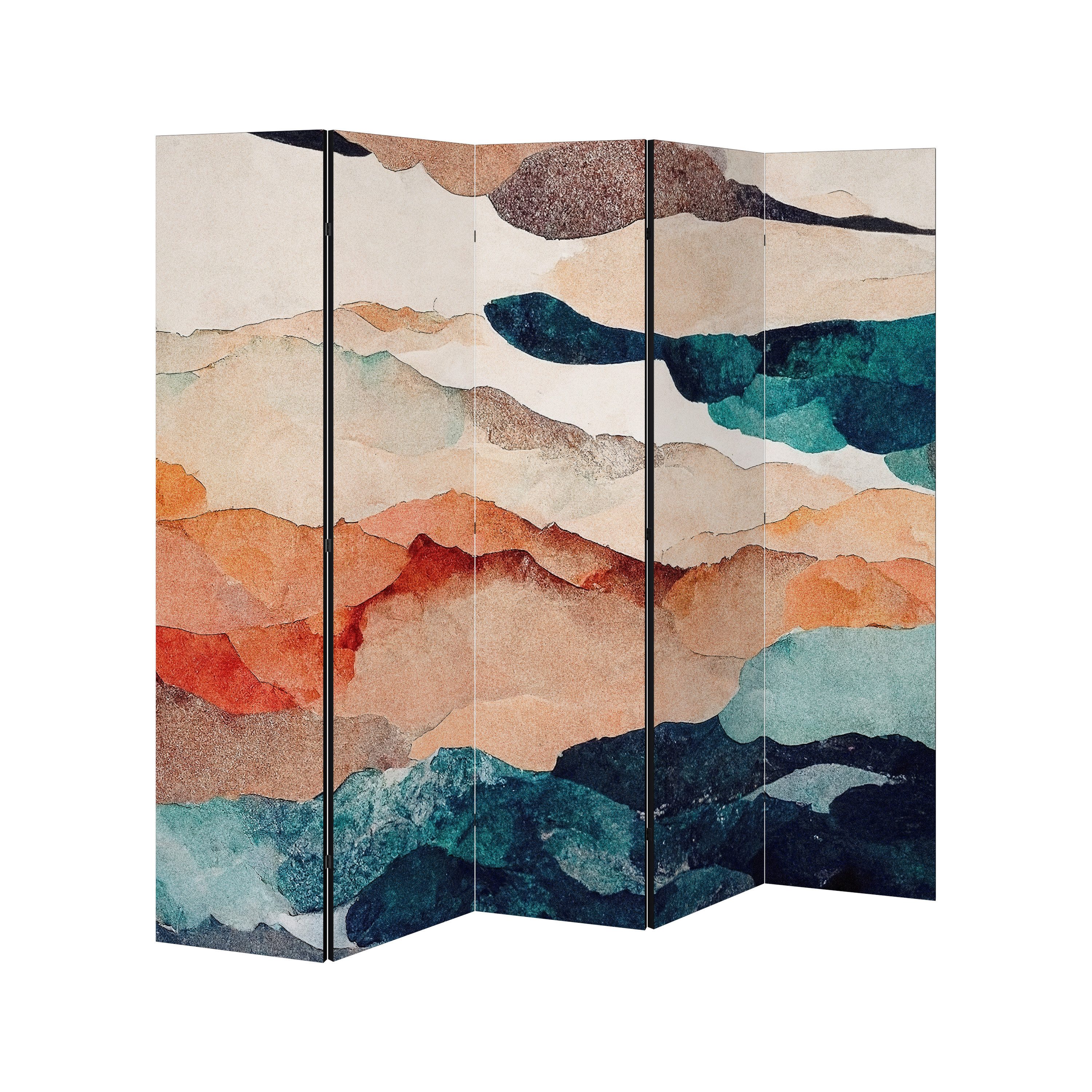 SPACEREBELS Paravent ABSTRACT LANDSCAPE (1 St), Raumteiler mit 5 Paneelen, einseitig bedruckt, 190 x 168 cm