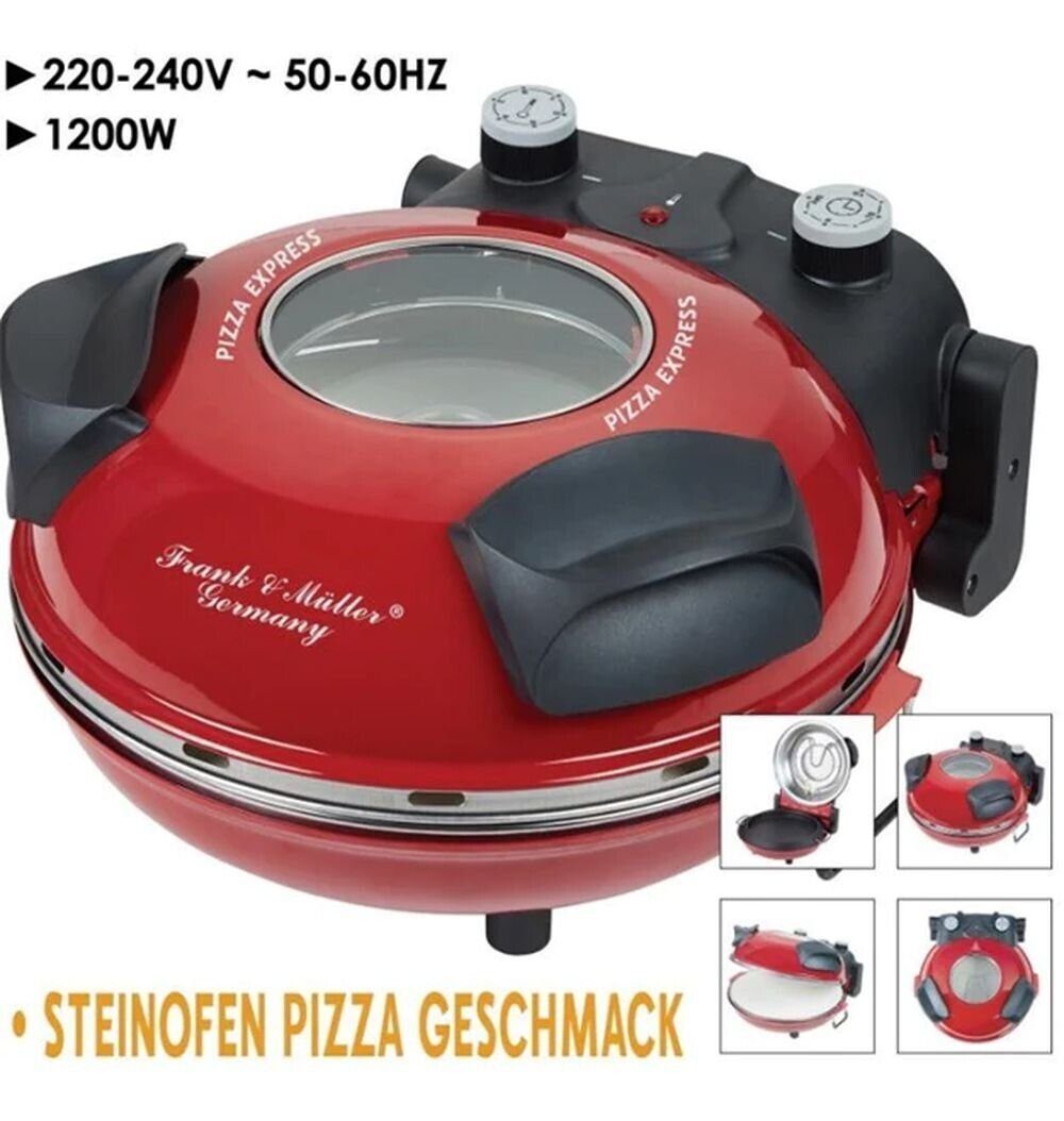 Frank & Müller Germany Elektrische Pizzapfanne Pizzaofen Pizza Maker 1200W 350C 32cm Rot