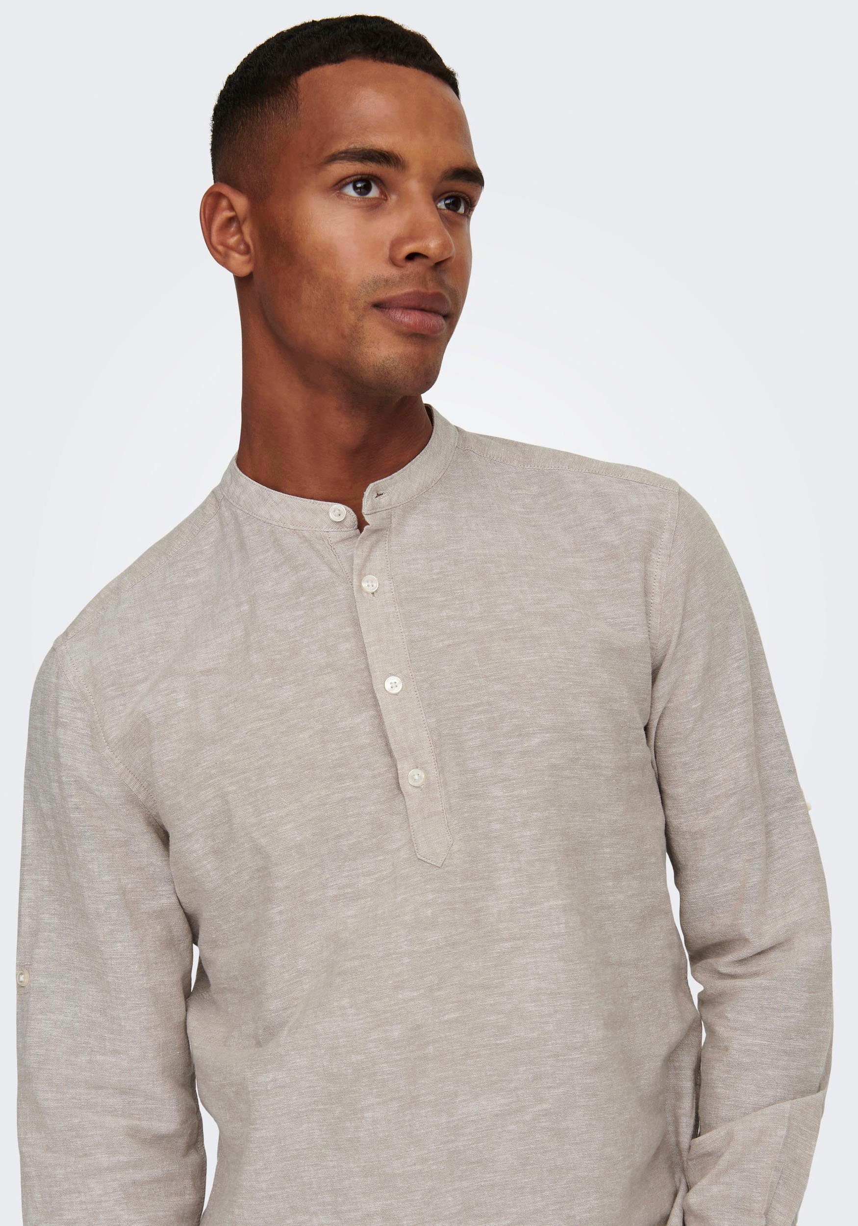 & SONS LS LINEN ONSCAIDEN Chinchilla HALFPLACKT Langarmhemd ONLY SHIRT