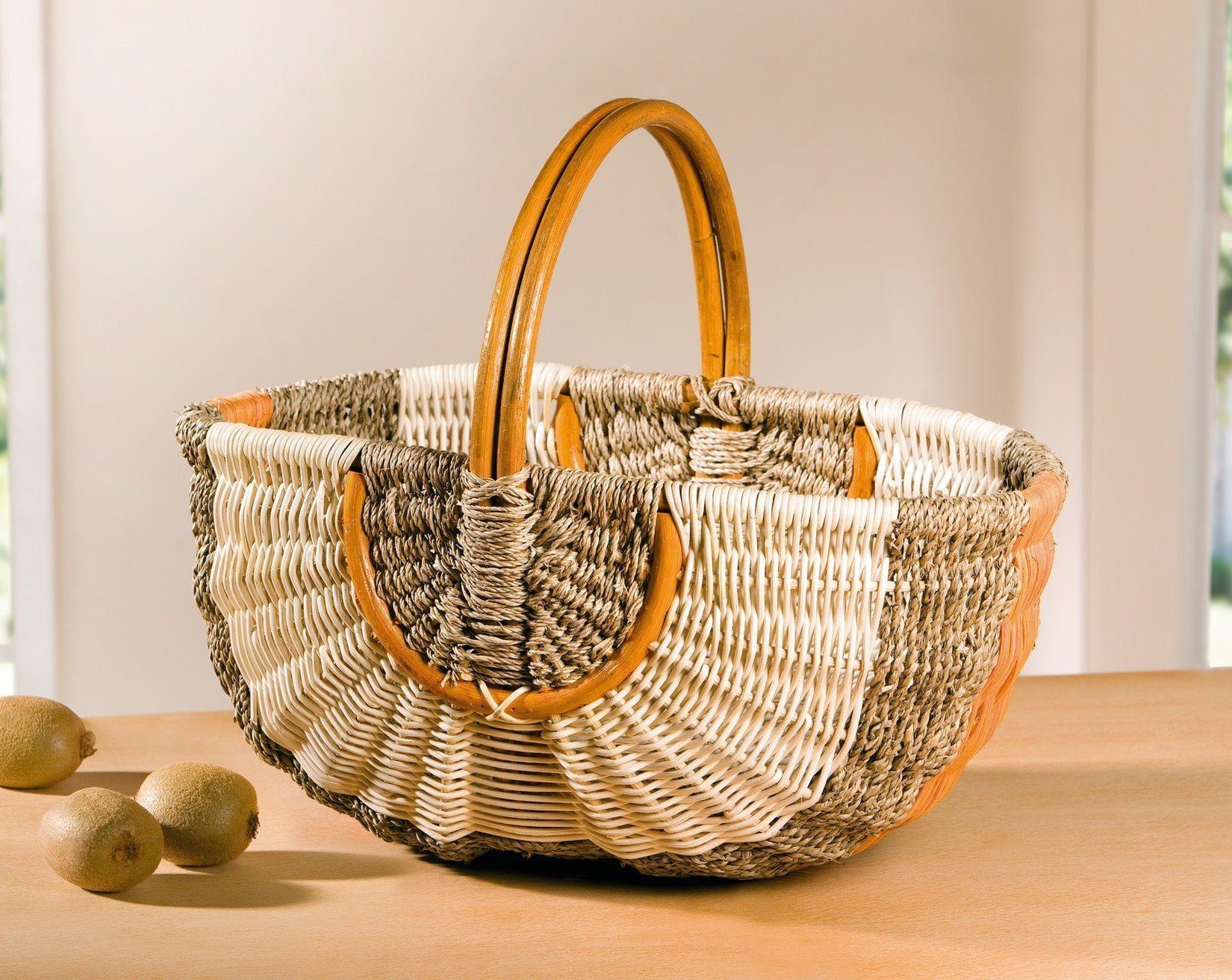 Dekoleidenschaft Einkaufskorb aus Seegras & Rattan, orange / natur, Flechtkorb, Autokorb, Tragekorb, Picknickkorb, Aufbewahrungskorb, Shopper Basket, Lieblingsk – Bild 2 von 5