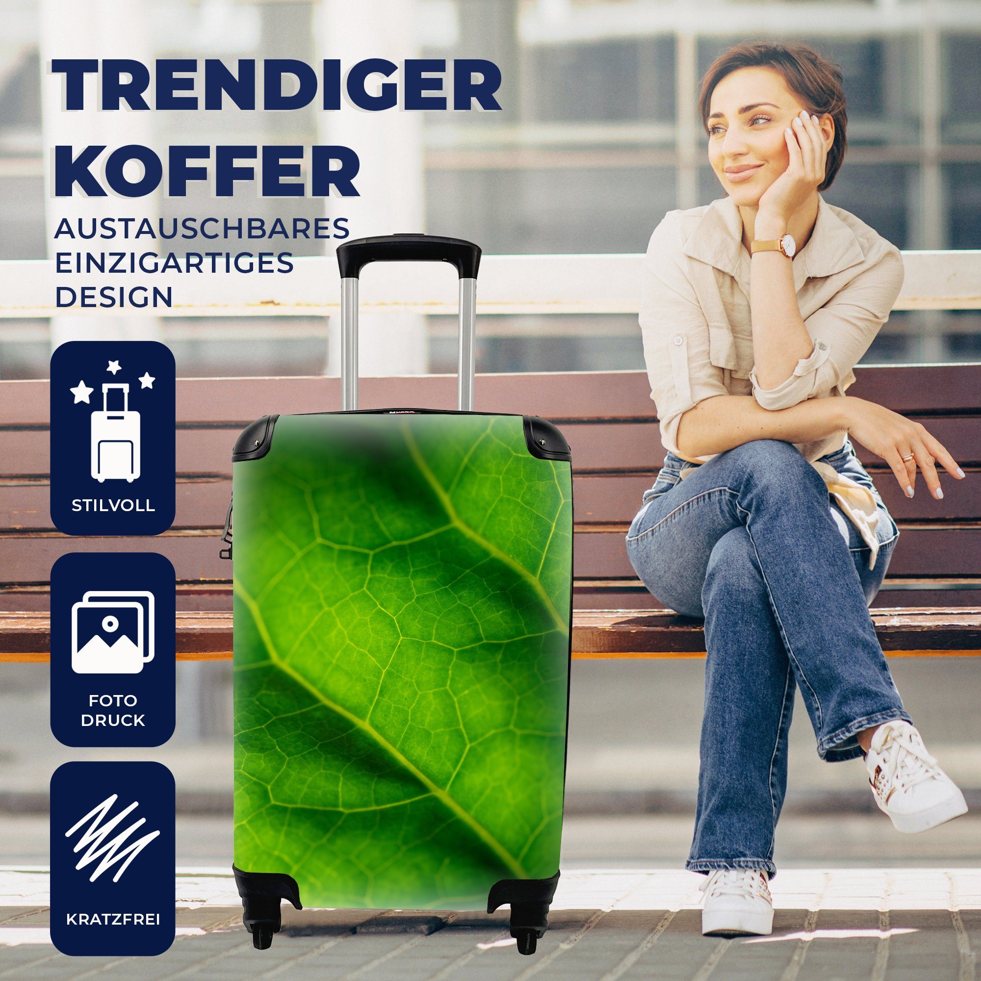 MuchoWow Handgepäckkoffer Grüne Farben eines Reisekoffer Rollen, rollen, Trolley, Reisetasche mit Handgepäck Ferien, für 4 botanischen Blattes