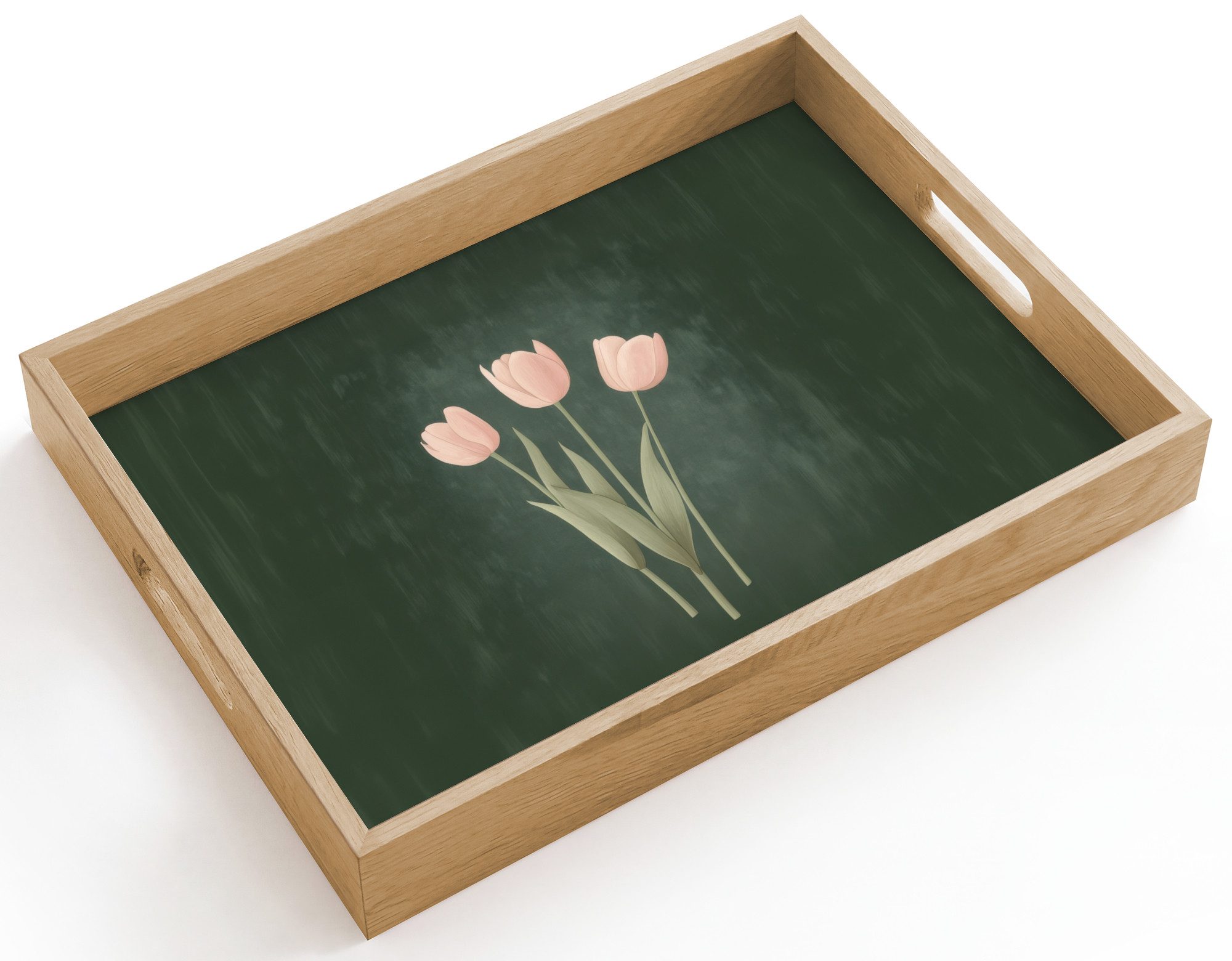 OnlyWow Tablett Rechteckig mit Henkel Tulpen - Liebe - Dunkelgrün, Eichenholz, (1-tlg), Siervierplatte, Tray, Frühstücksbrett