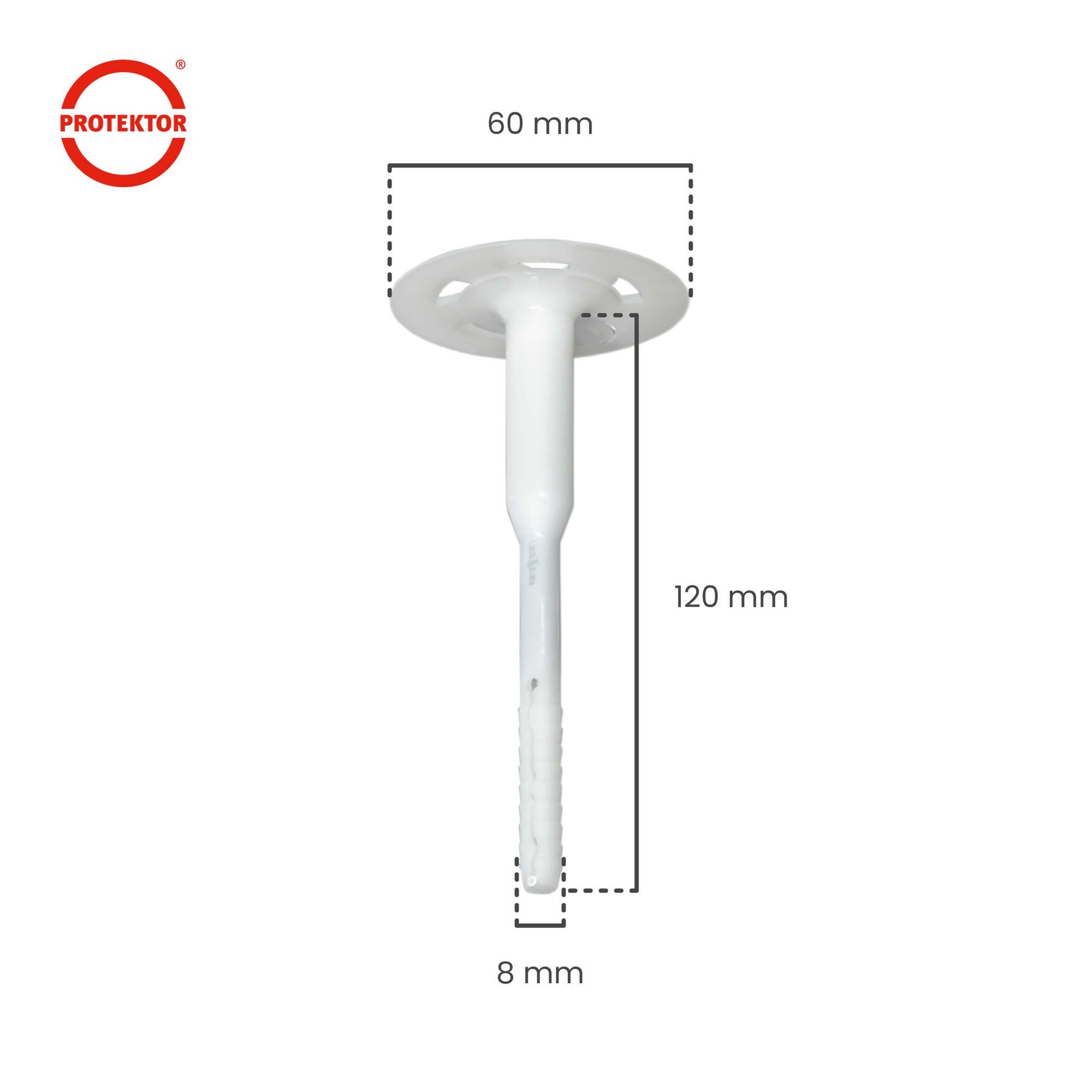 PROTEKTOR Schrauben- und Dübel-Set Dämmstoff-Schraubdübel Ø8mm mit verzinkter Stahlschraube, (PROTEKTOR 200x Dämmstoff-Schraubdübel Ø8x120mm, 200 St., WDVS Dübel für Fassadendämmung)