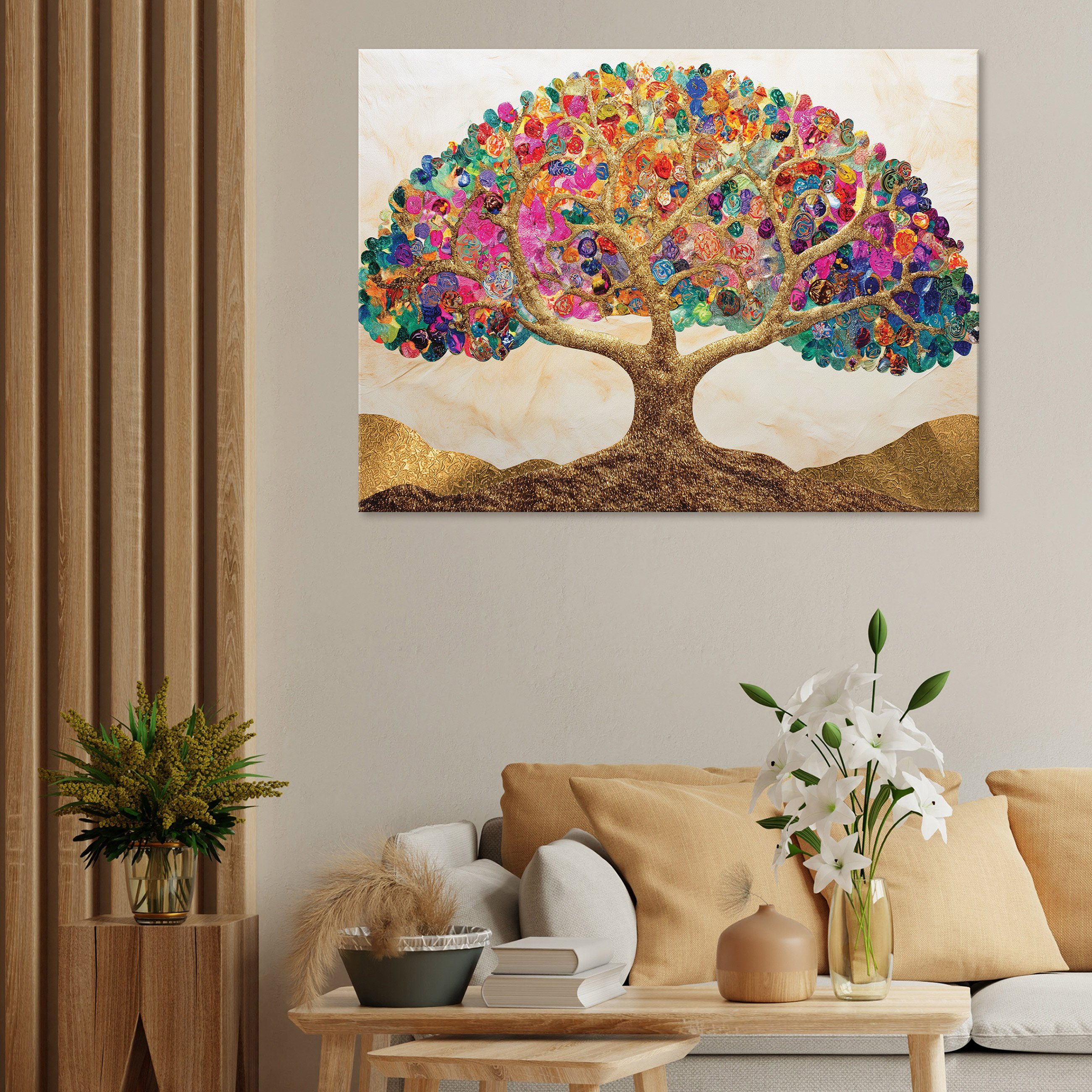 Wallarena Leinwandbild Abstrakt Baum Beige Bunt Vintage Wandbild Groß Bilde günstig online kaufen