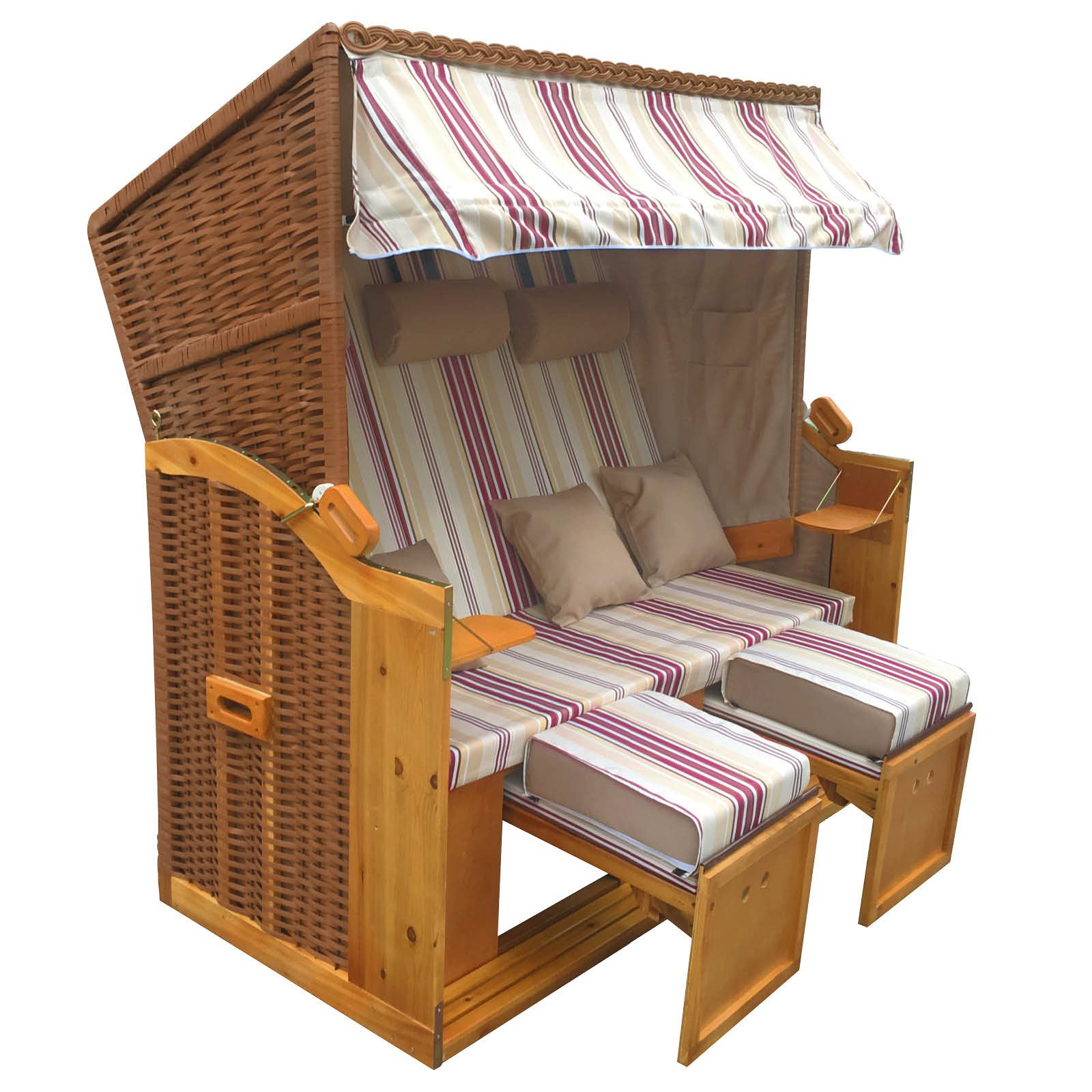 BRAST Strandkorb für 3 Personen, 120cm breit, 5 Designs, BxTxH: 165x79x150 cm, Volllieger, Strandkorb 3Sitzer Usedom, incl. wetterfeste Abdeckhaube verstellbare Rückenlehne Fußkissen