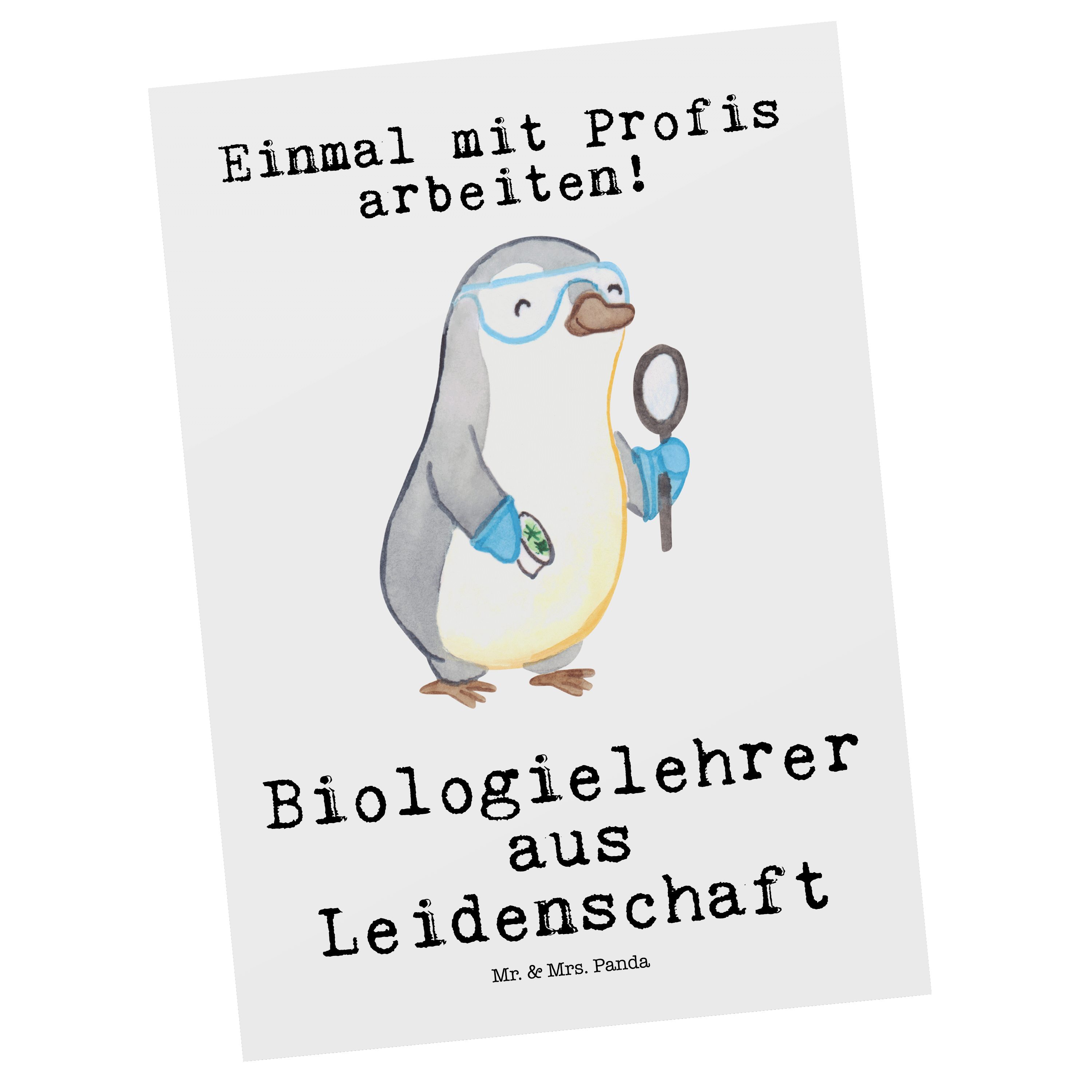 Postkarte Biounter Panda Mrs. & Abschied, Geschenk, - Mr. - Weiß Leidenschaft aus Biologielehrer