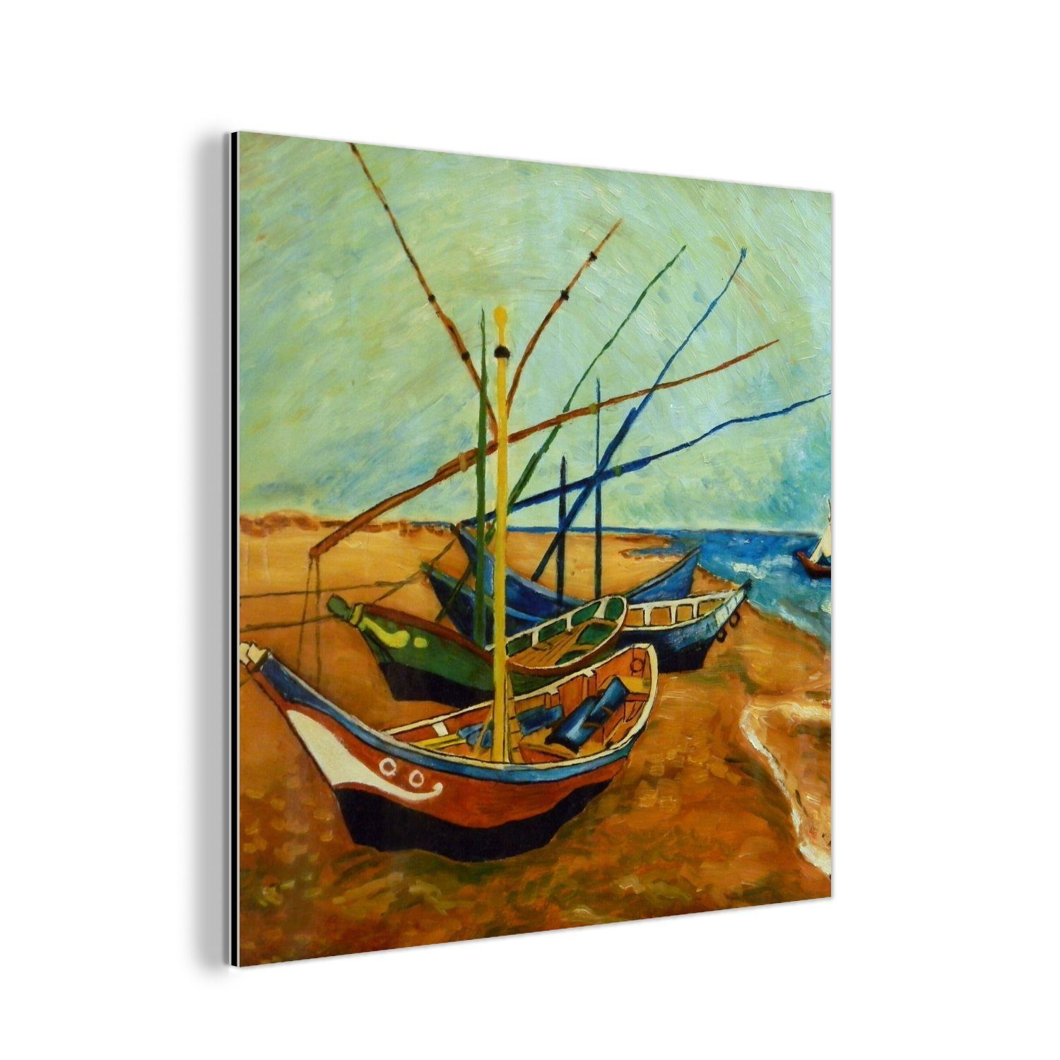 MuchoWow Metallbild Fischerboote am Strand - Vincent van Gogh, (1 St), Alu-Dibond-Druck, Gemälde aus Metall, Aluminium deko