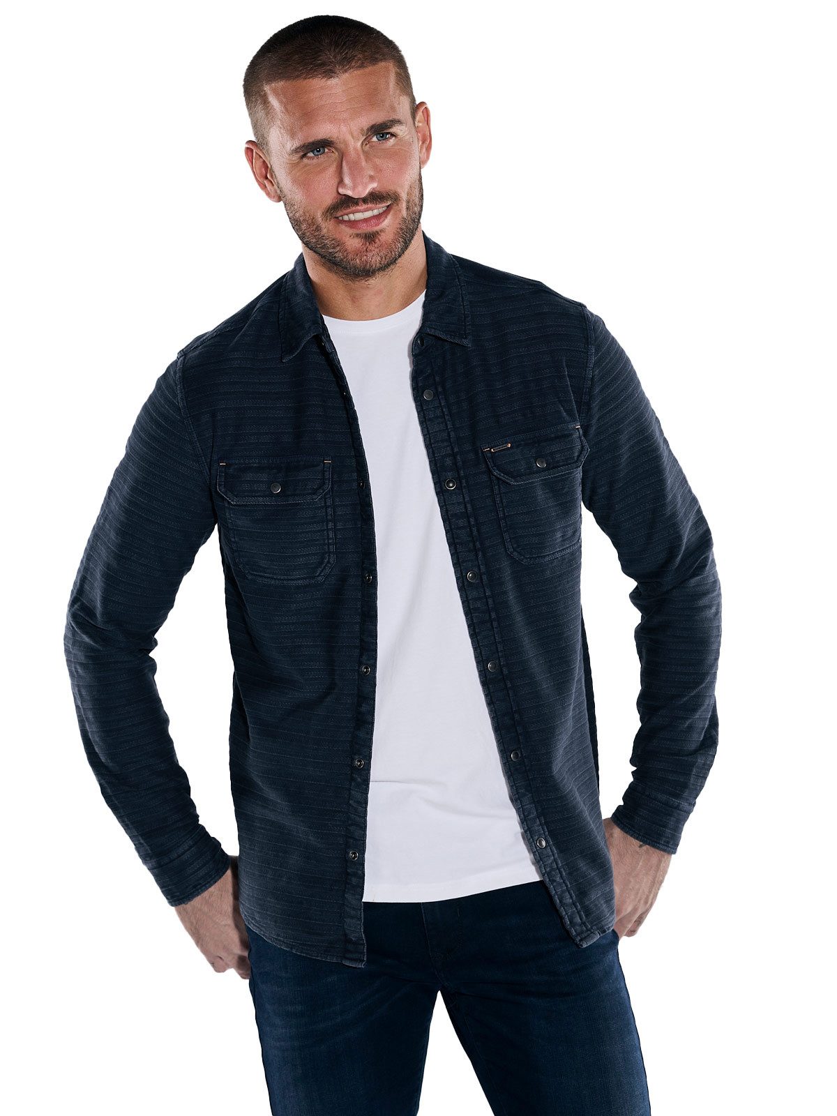 emilio adani Langarm-Poloshirt Herren Langarm-Shirt slim fit, Saphirblau