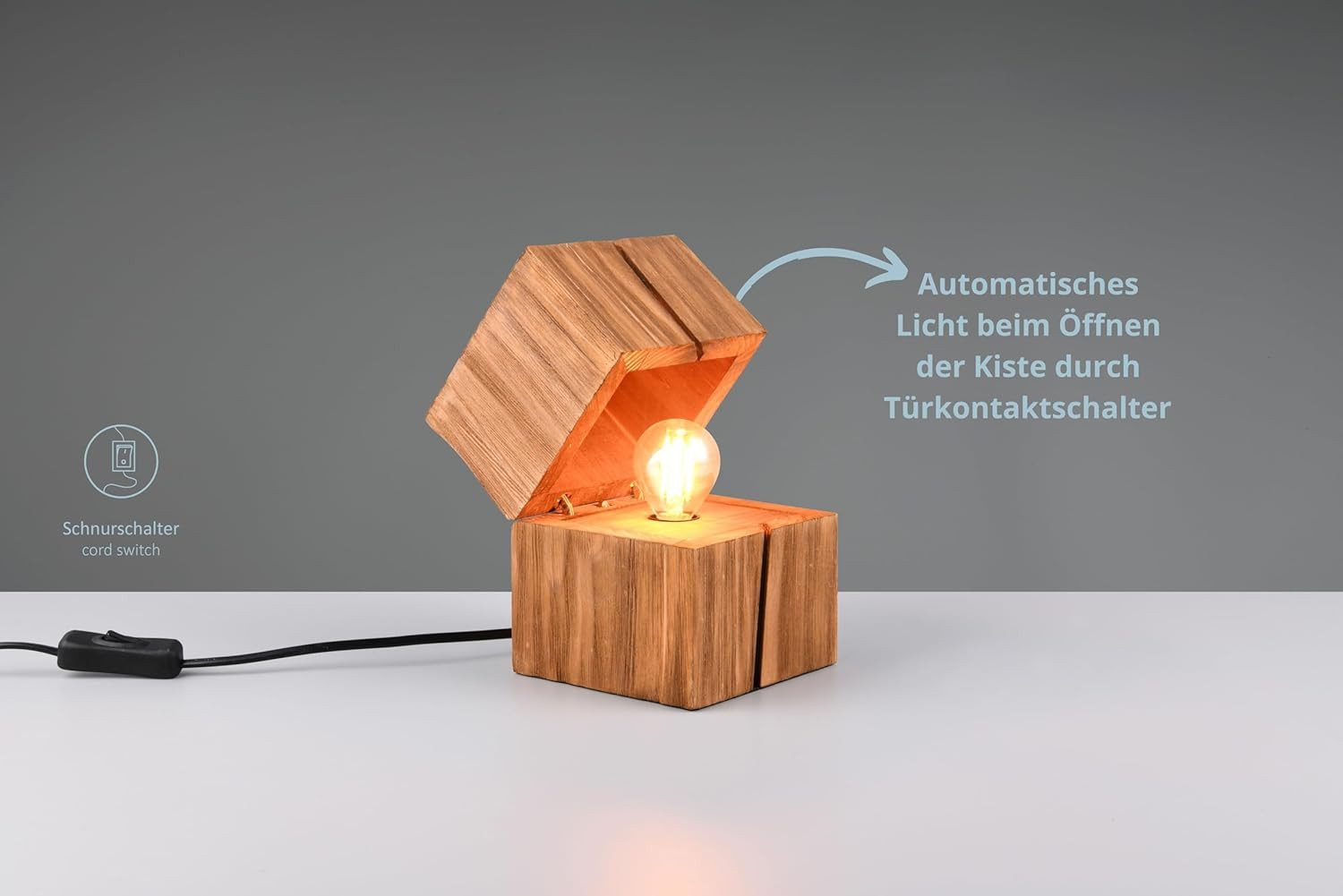 lightling LED Tischleuchte Tim, Warmweiß, mit Schnurschalter, IP20 Indoor, naturbelassen