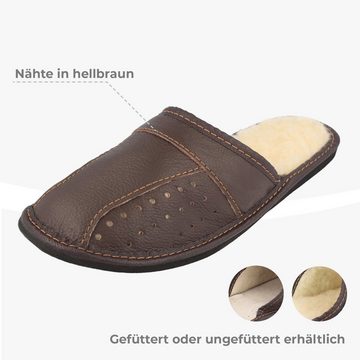 filsko Elegante Herren Pantoffeln aus Rindleder Hausschuh ungefüttert, oder mit Schafwolle gefüttert, bis Schuhgröße 50!