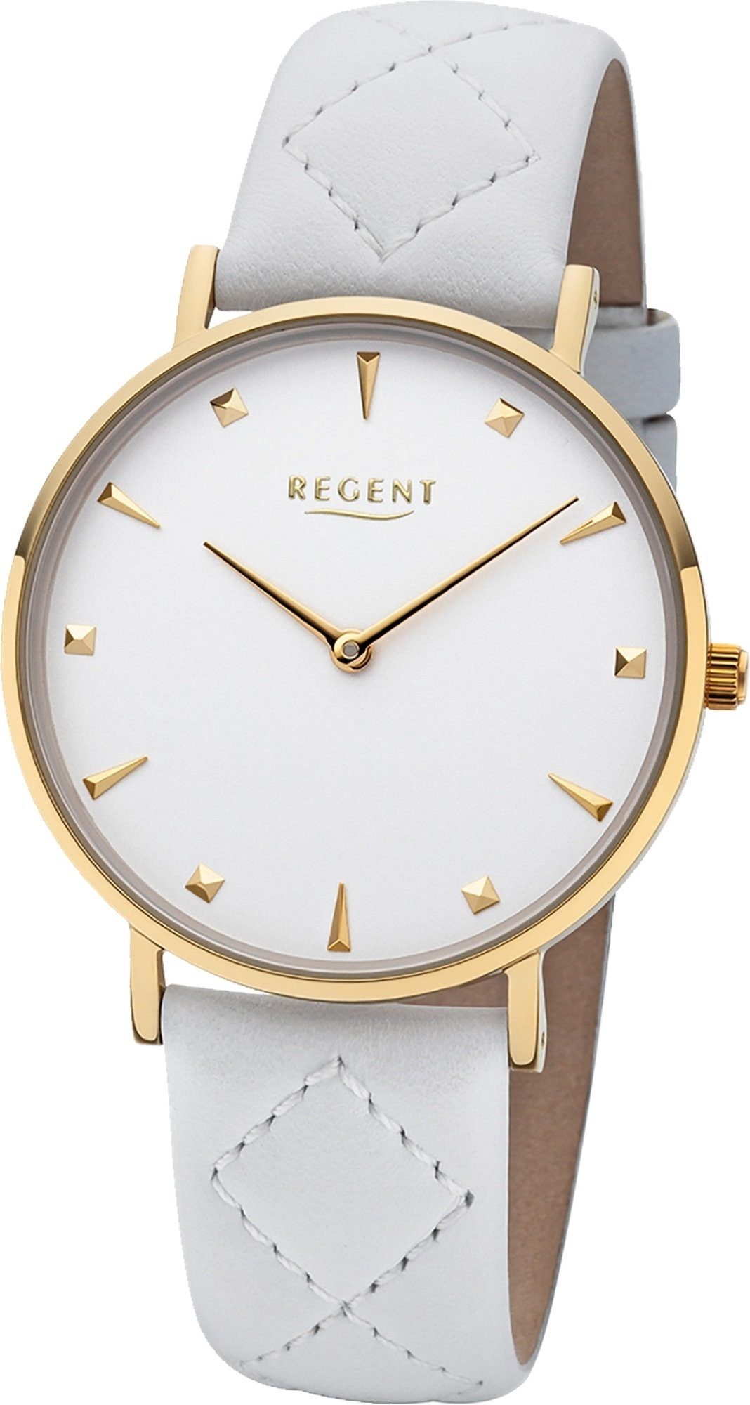 Regent Quarzuhr Regent Leder Damen Uhr BA-577 Quarz, Damenuhr Lederarmband weiß, rundes Gehäuse, mittel (ca. 36mm)
