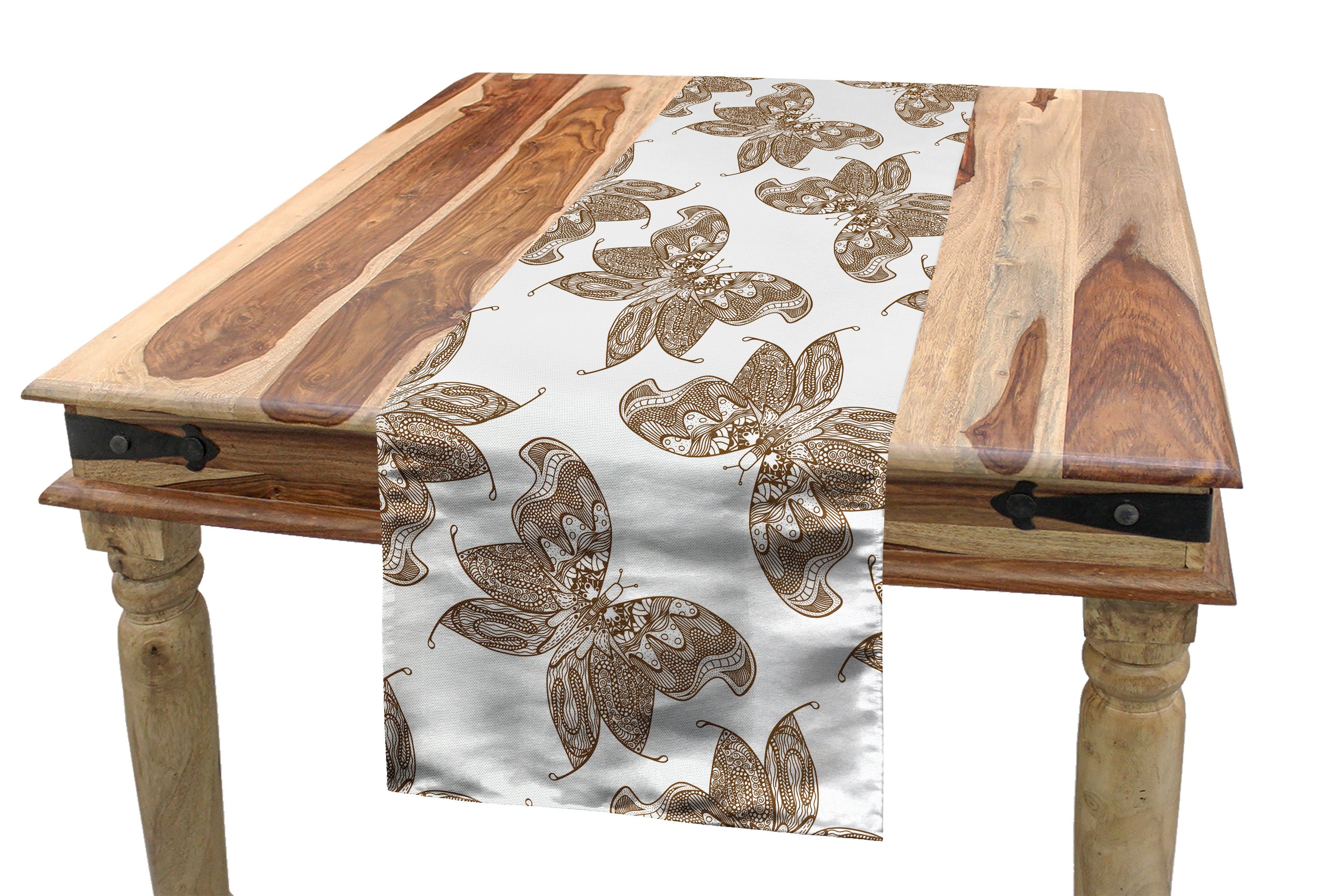 Abakuhaus Tischläufer Esszimmer Küche Rechteckiger Dekorativer Tischläufer, Brown Paisley zarte Schmetterlinge