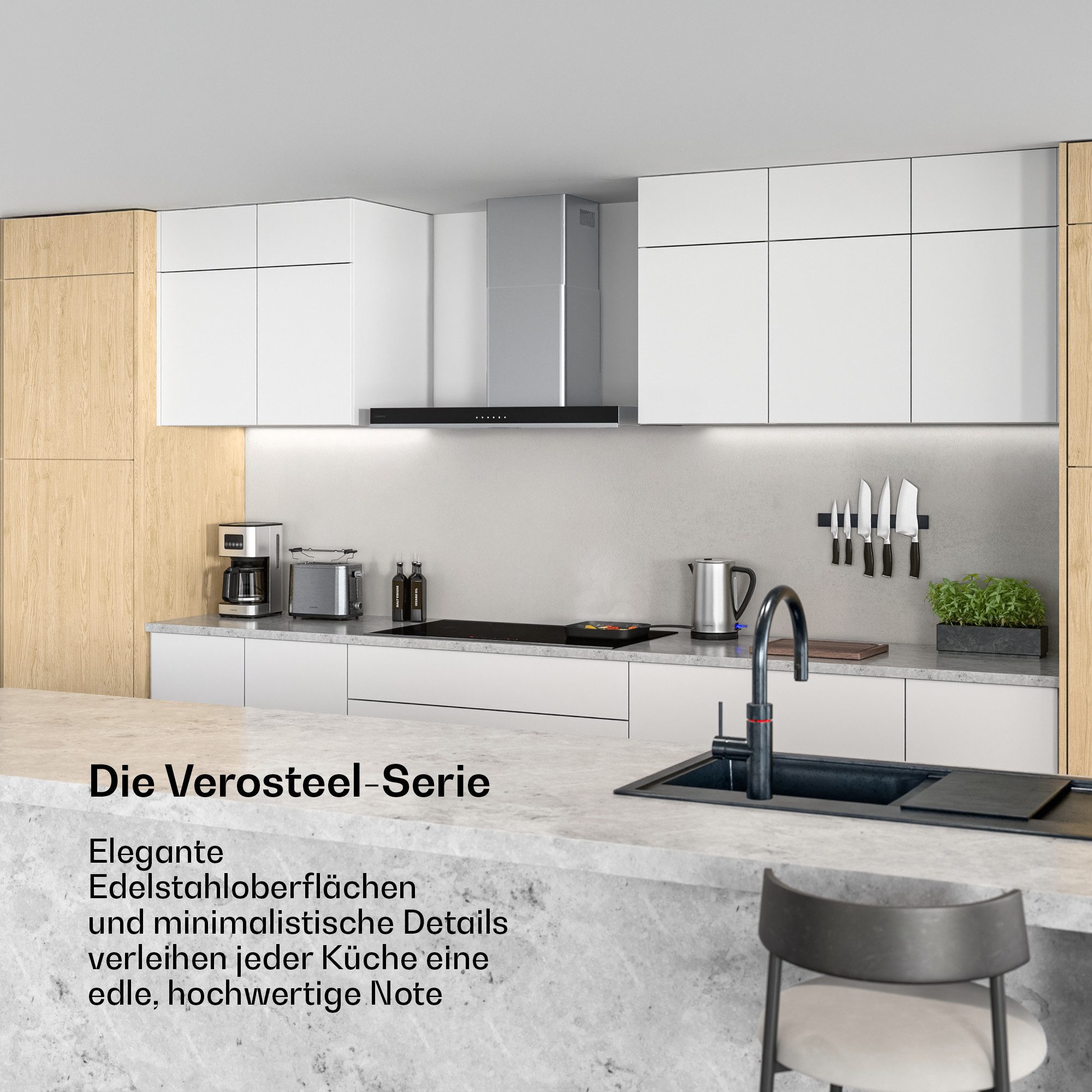 Klarstein Deckenhaube VeroSteel Serie Verosteel Wandhaube 90 cm 881,6 m³/h A++ Touch LED Edelstahl Velaire VeroSteel, Dunstabzugshaube Wandhaube Umluft Abluft 881,6 m³/h für Küche