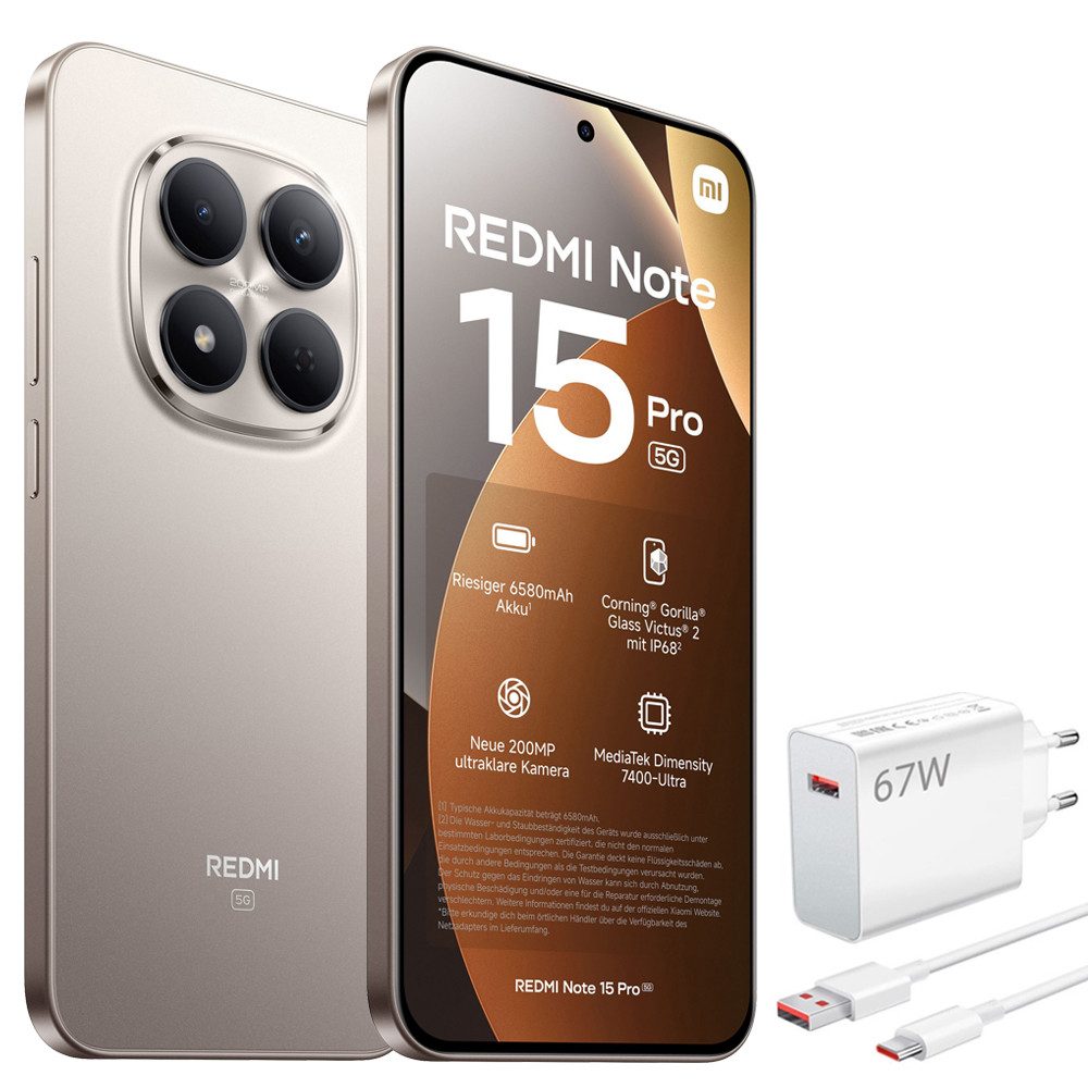 Xiaomi Redmi Note 15 Pro 5G 12+512GB Smartphone & 67W HyperCharge Handy (200 MP Kamera)