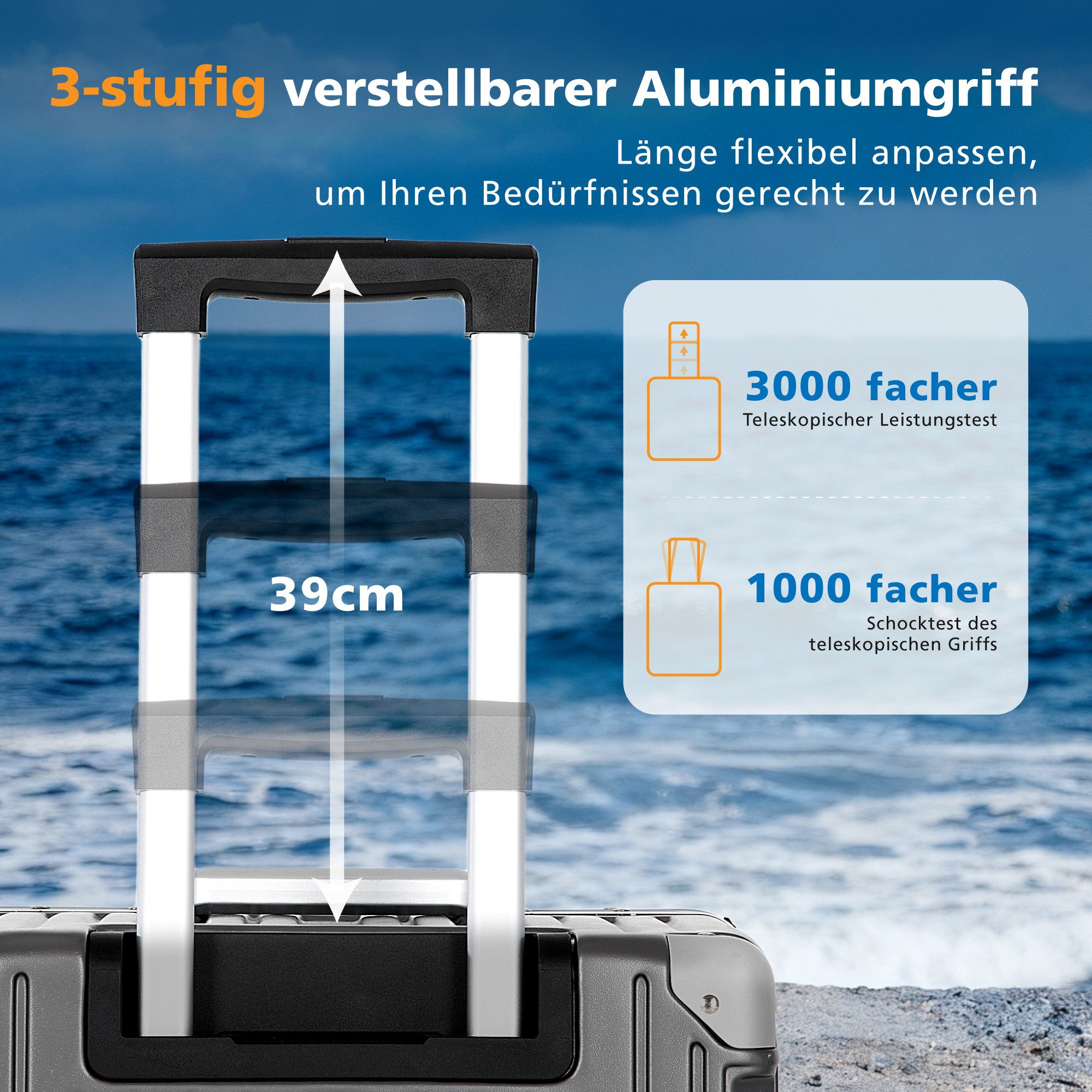 ALPHA CAMP Koffer 360° Rollen Rollkoffer für die Reise, Aluminiumrahmen & Hartschale aus Polycarbonat mit TSA-Schloss – Bild 5 von 5