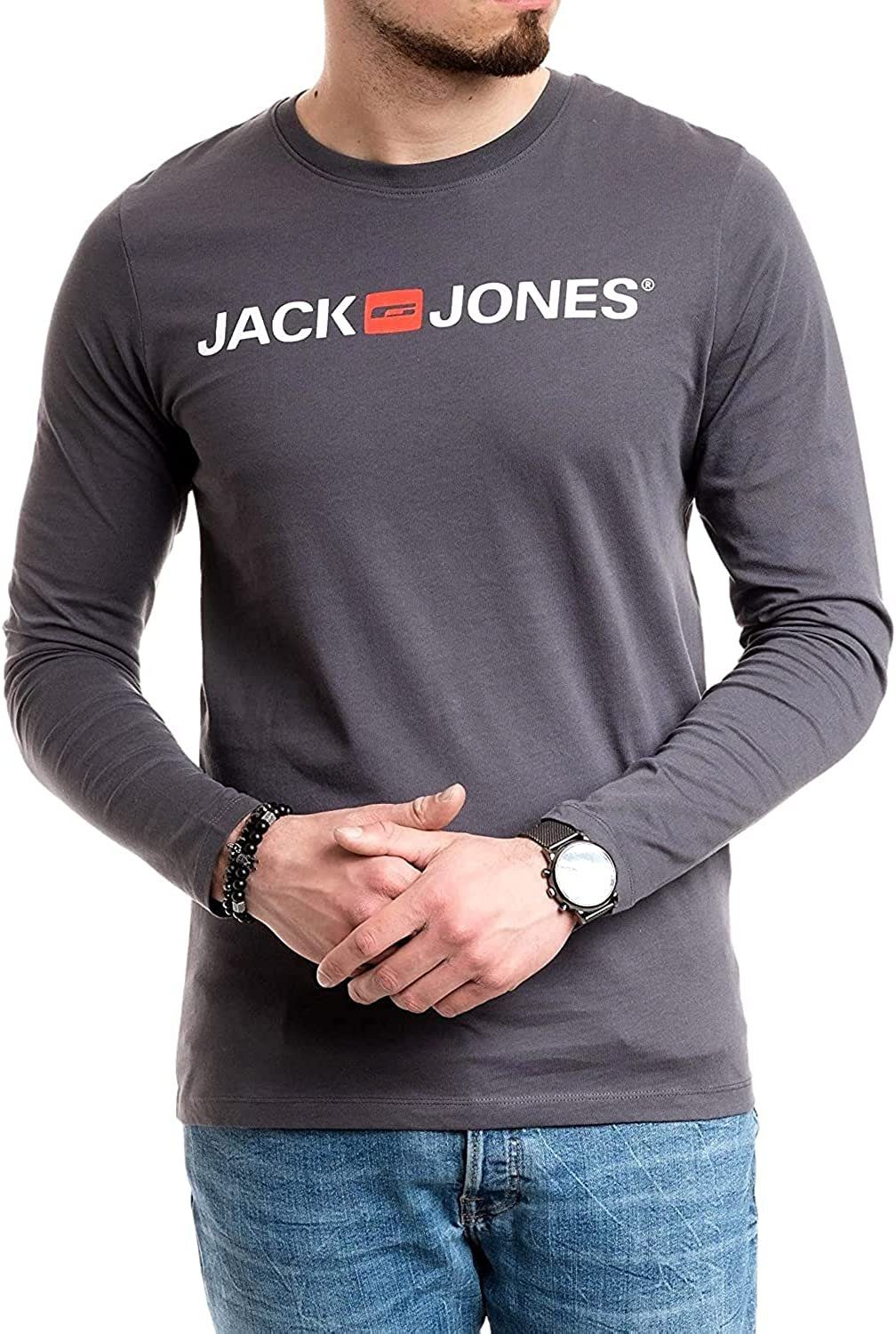 Jack & Jones Langarmshirt mit Printaufdruck Asphalt
