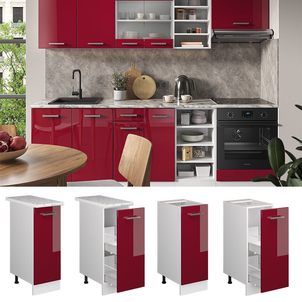 Vicco Apothekerschrank R-Line, Rot Hochglanz/Weiß, 30 cm ohne Arbeitsplatte (1-St)