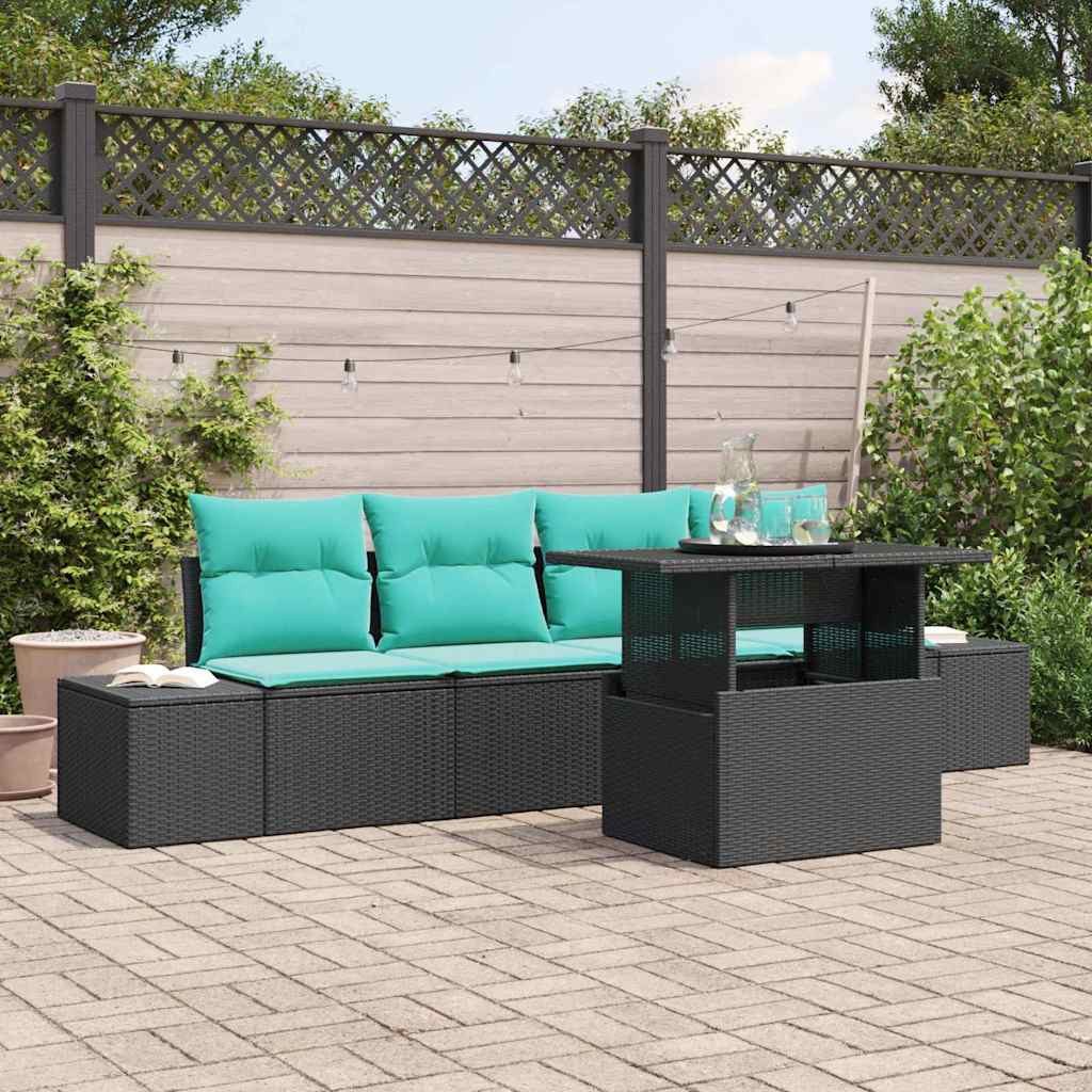 vidaXL Loungesofa Sofa Set 5 stk. 4-Sitzanzahl Schwarz und Blau Poly-Rattan, 5 Teile