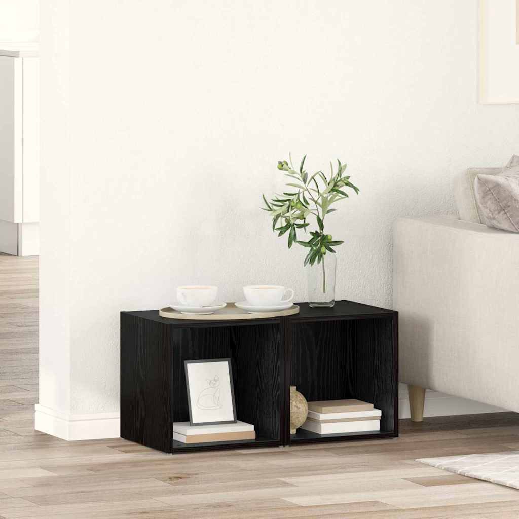 furnicato TV-Schrank TV-Cabinet-Set Massivholz 37 x 35 x 37,5 cm Schwarz (2-St) Wandschrank mit 4 Regalböden und viel Stauraum für dein Wohnzimmer