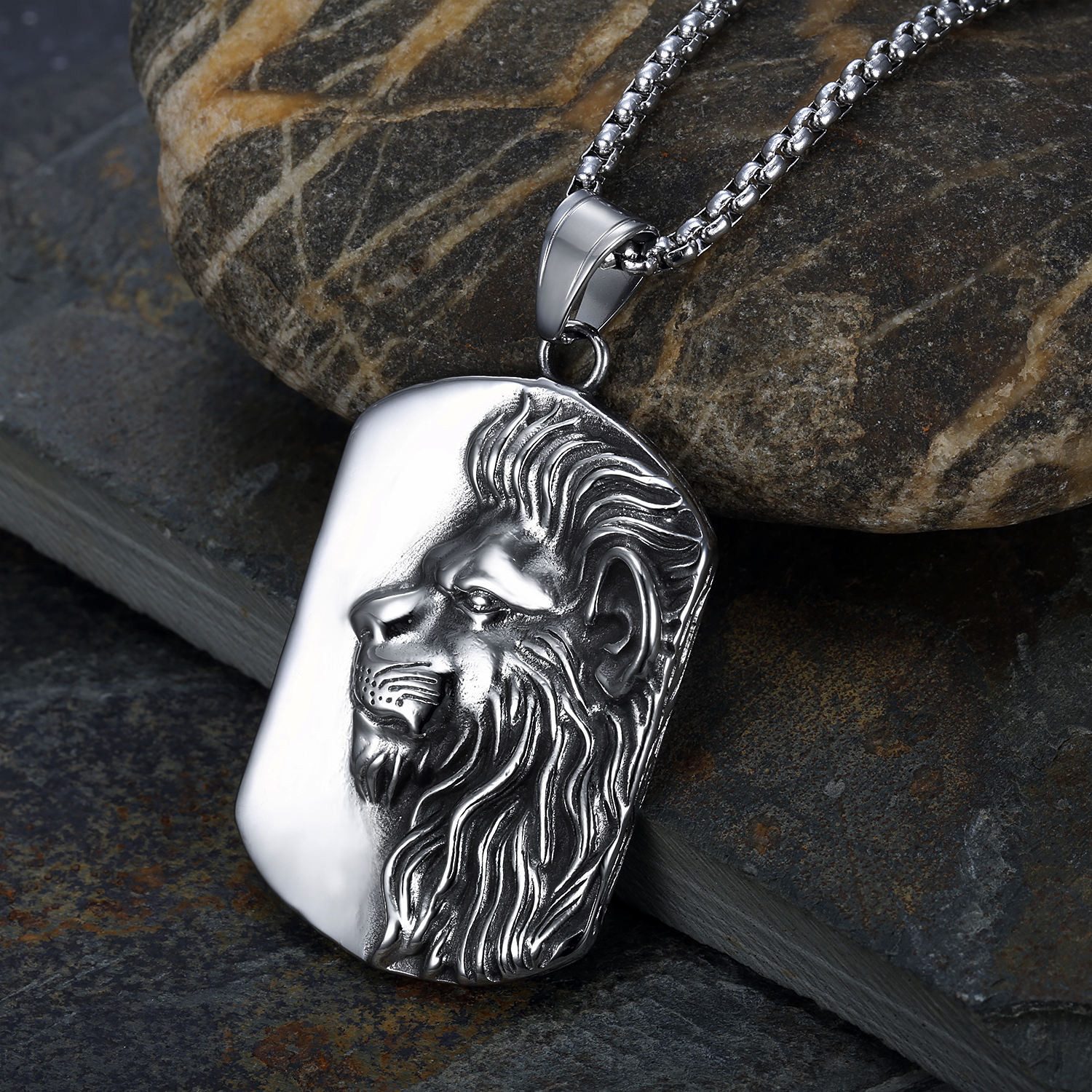 KARMA Kette mit Anhänger Halskette Löwe Silber Herren Edelstahl 70 cm (mode günstig online kaufen