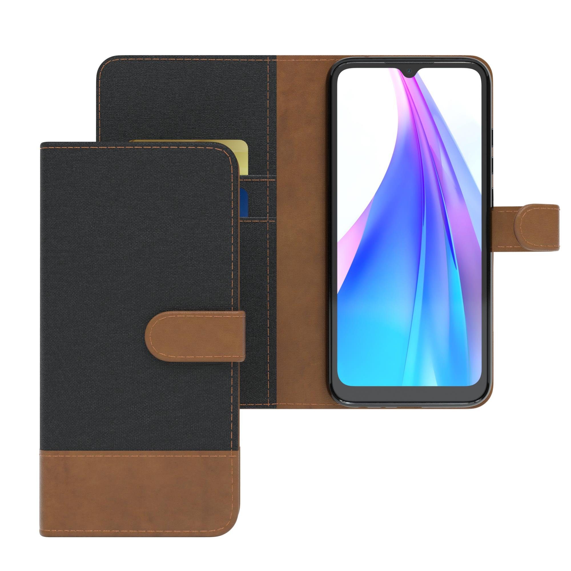 EAZY CASE Handyhülle Bookstyle Jeans für Xiaomi Redmi Note 8T 6,3 Zoll, Handytasche Jeans mit Standfunktion und Visitenkartenfach Schwarz