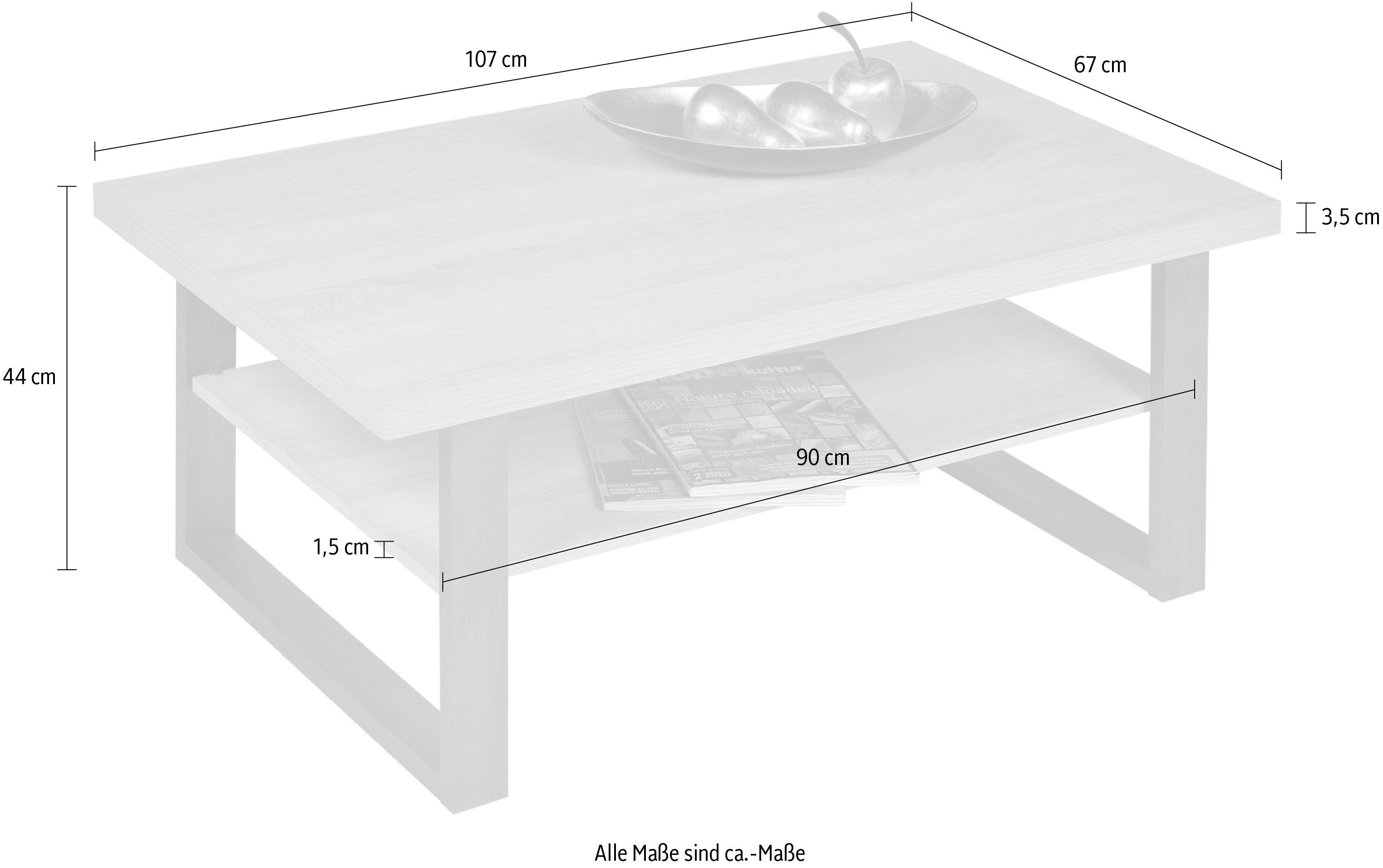 PRO Line Couchtisch, aus Holz, mit Kufengestell, Platte und Ablageboden Sonoma  Eiche