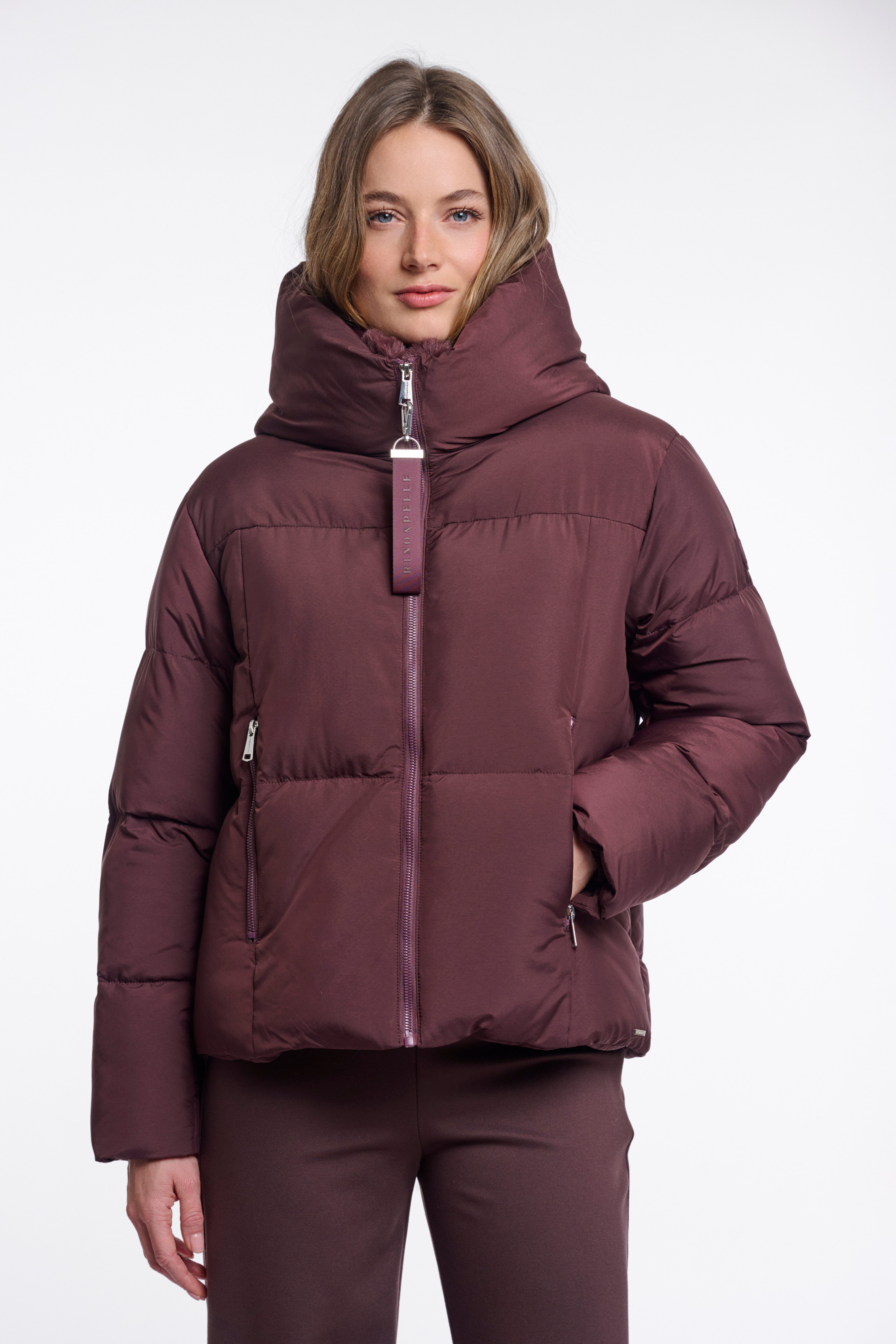 Rino & Pelle Steppmantel Kurze Steppjacke mit Kapuze und Fellimitat