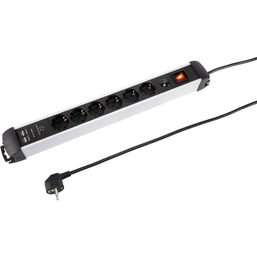 Renkforce 6fach Steckdosenleiste mit USB und Überspannungsschutz 815A-CMB-SUSB Steckdosenleiste (Kabellänge 1.50 m), Steckdosen