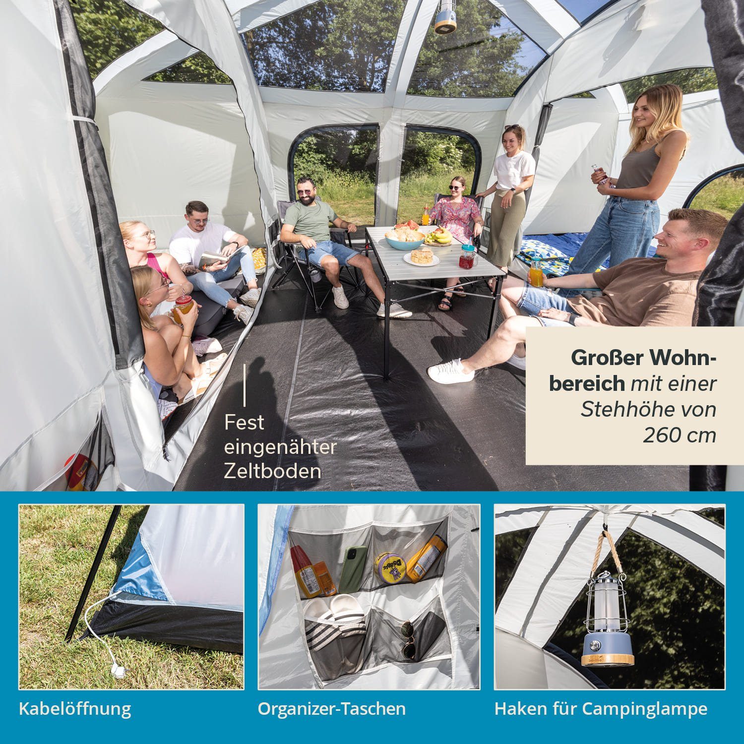 Skandika Tunnelzelt Tonsberg 10 Protect mit Single Skin, Meshdach und abnehmbarem Überzelt, Personen: 10 (Schlafbereich mit herausnehmbarer Trennwand, Tragetasche), Campingzelt, 2 m Stehhöhe, 4000 mm Wassersäule, eingenähter Zeltboden