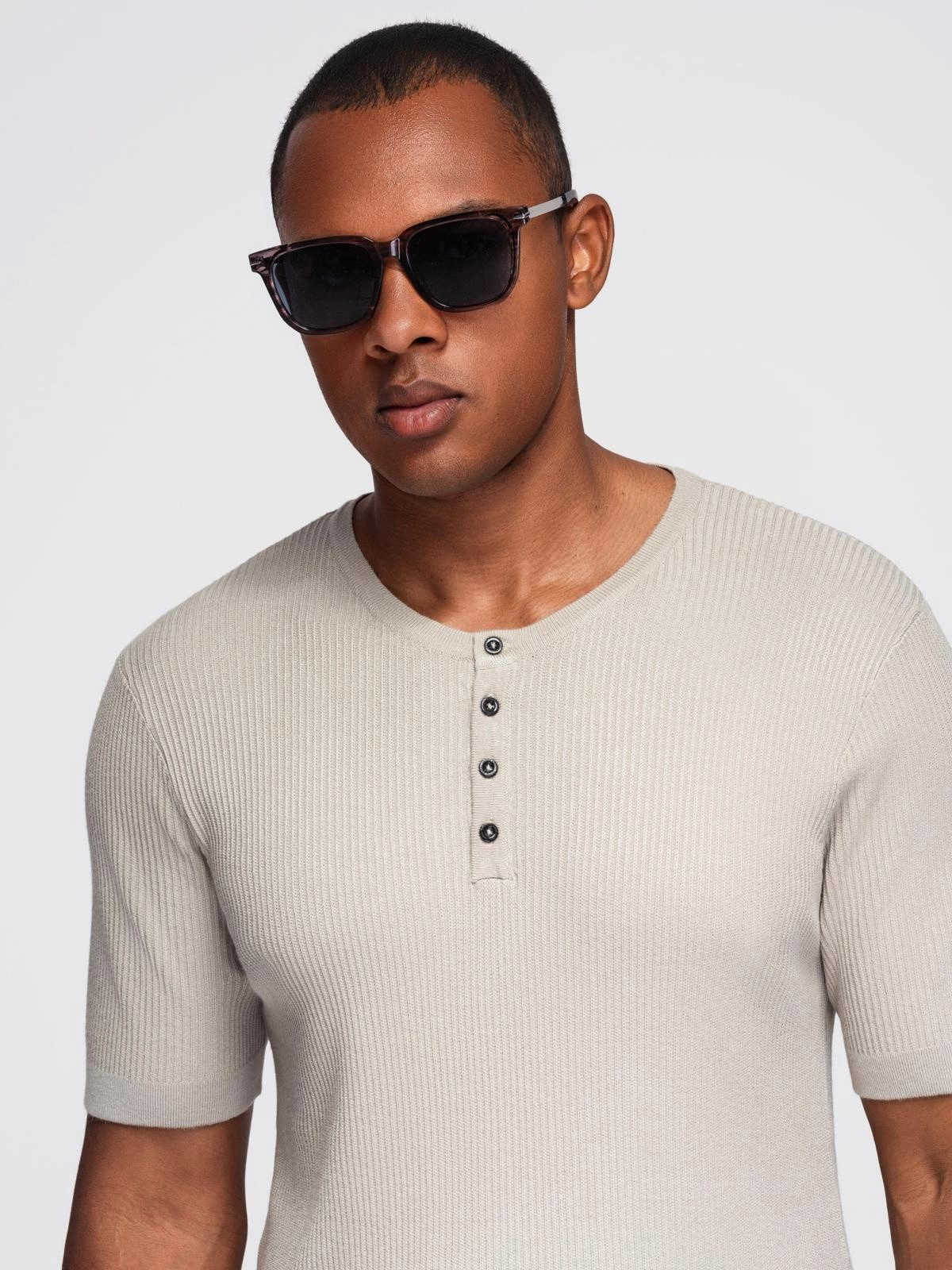 OMBRE T-Shirt Herren-Strick-T-Shirt mit Knöpfen am günstig online kaufen