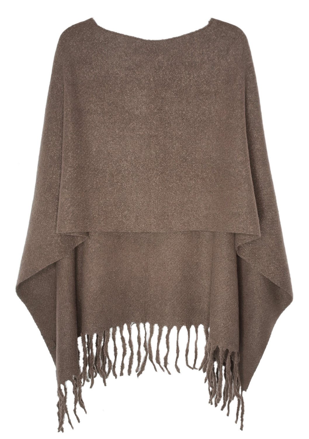 dy_mode Strickponcho Kuscheliger Damen Strickponcho mit Fransen – Unifarbener Überwurf/Cape Unifarbe, mit Fransen