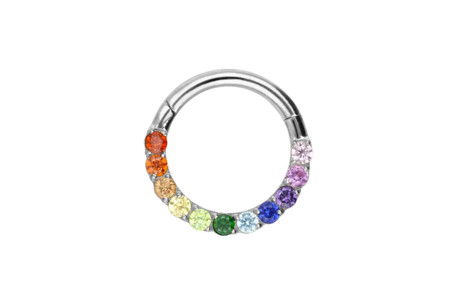 Piercing-Set Titan Segmentring Clicker EINGEFASSTE BUNTE KRISTALLE