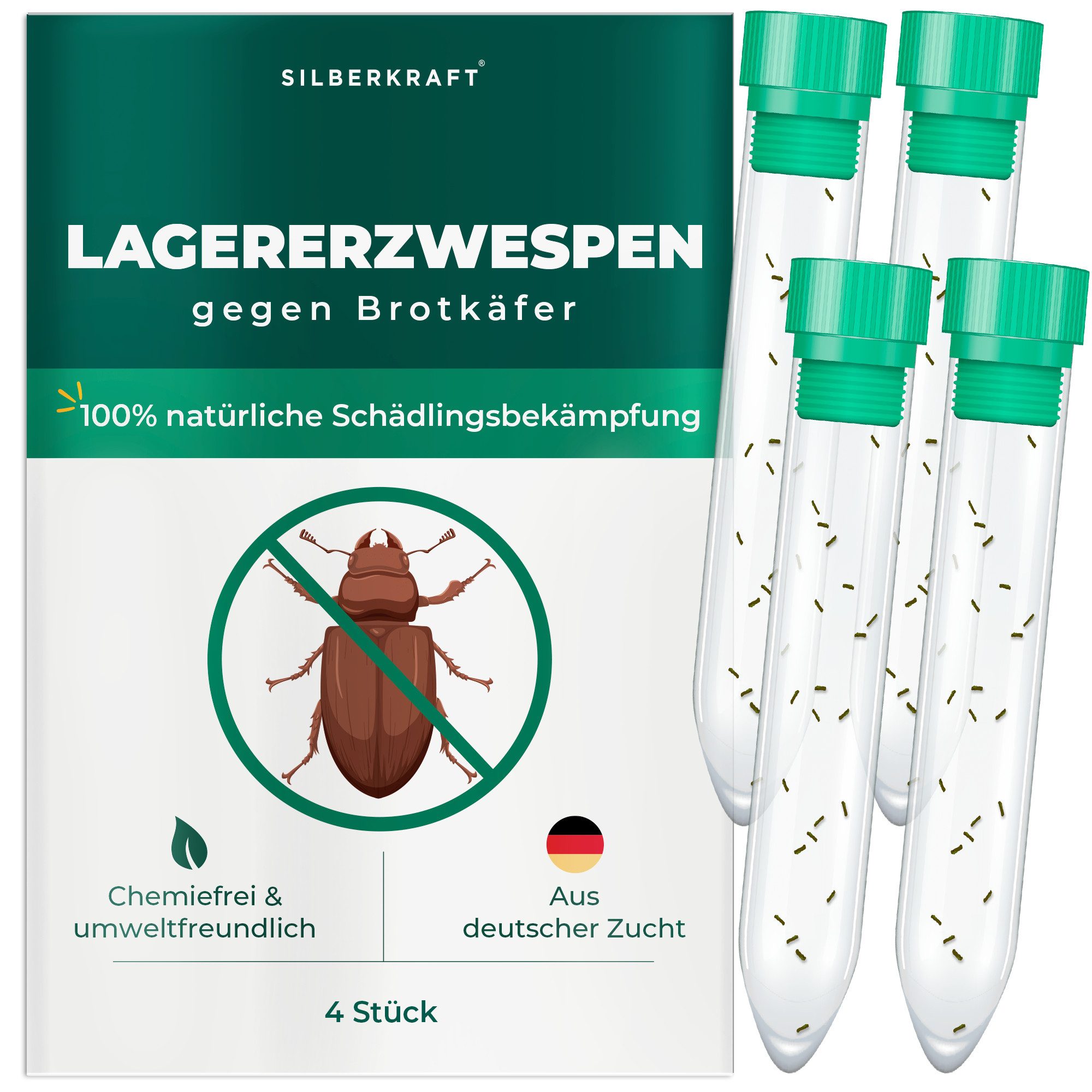 Silberkraft Insektenvernichter Lagererzwespen gegen Brotkäfer, Kornkäfer, Kugelkäfer, Tabakkäfer, Biologische Schädlingsbekämpfung ohne Chemie, Haushalt & Lagerflächen