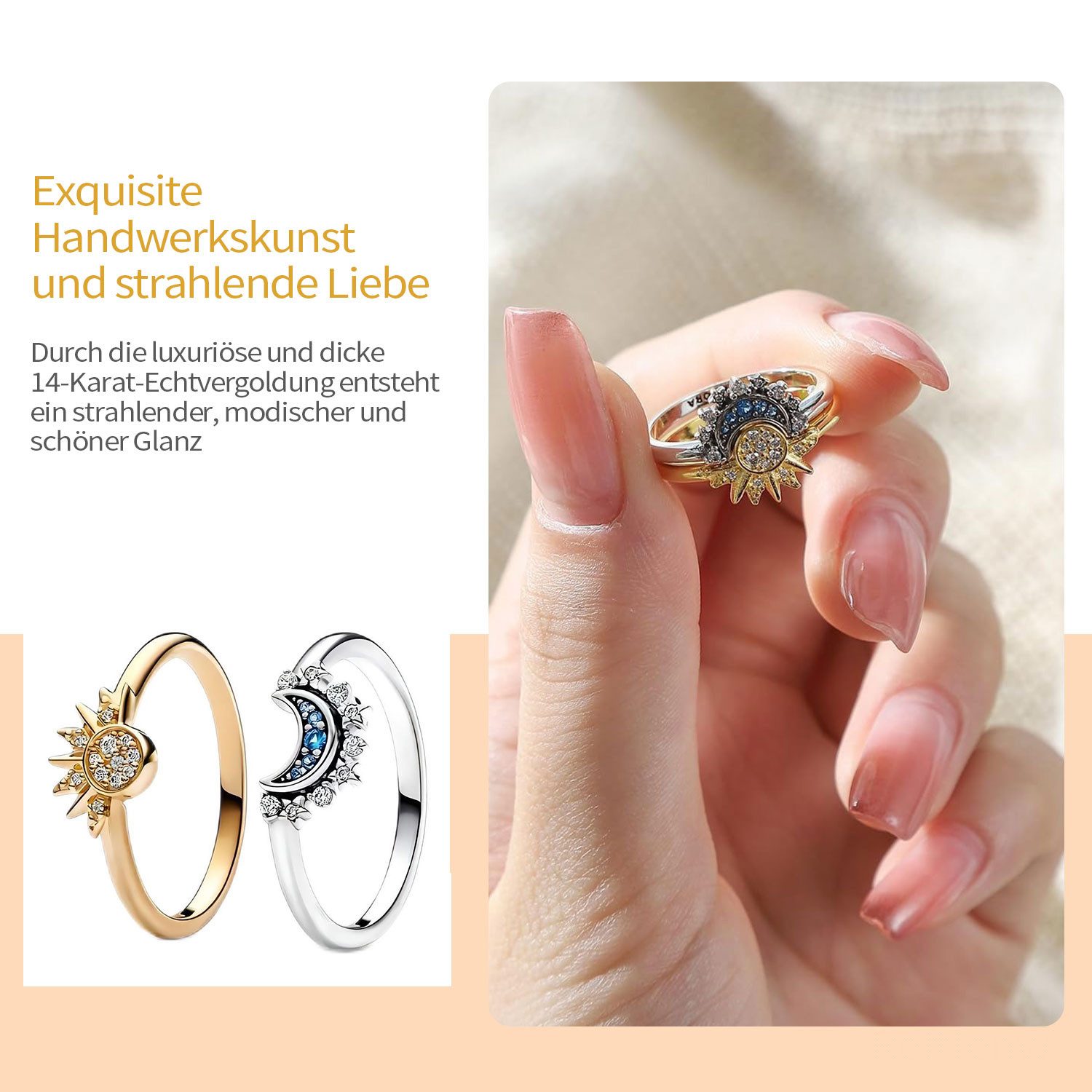 Refttenw Fingerring Paarring Set Sonne & Mond,Hochzeitsringe,Geschenk für Paare,2 Stück