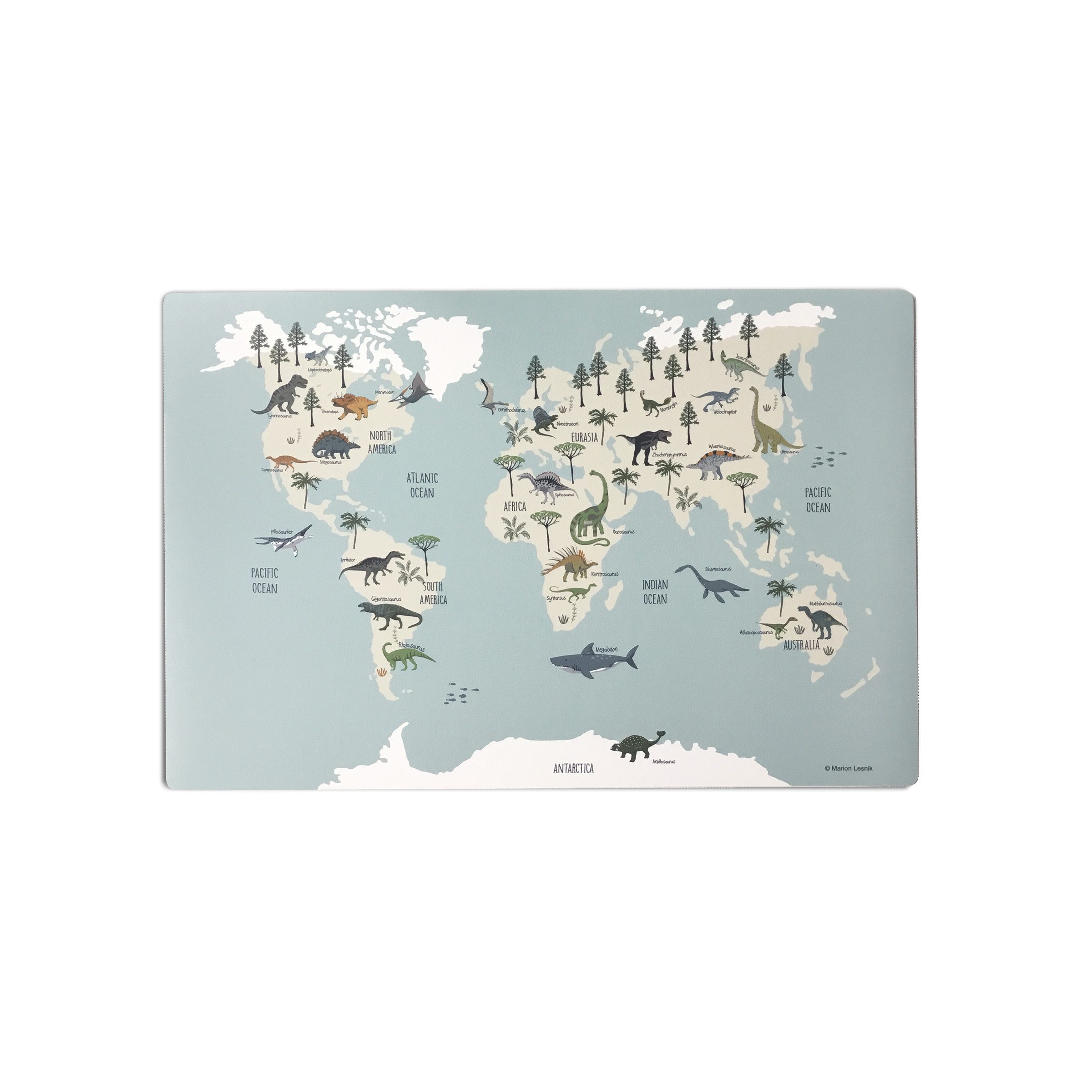 Designforlittleones Schreibtischunterlage Dino-Welt Schreibtischunterlage, original by Marion Lesnik