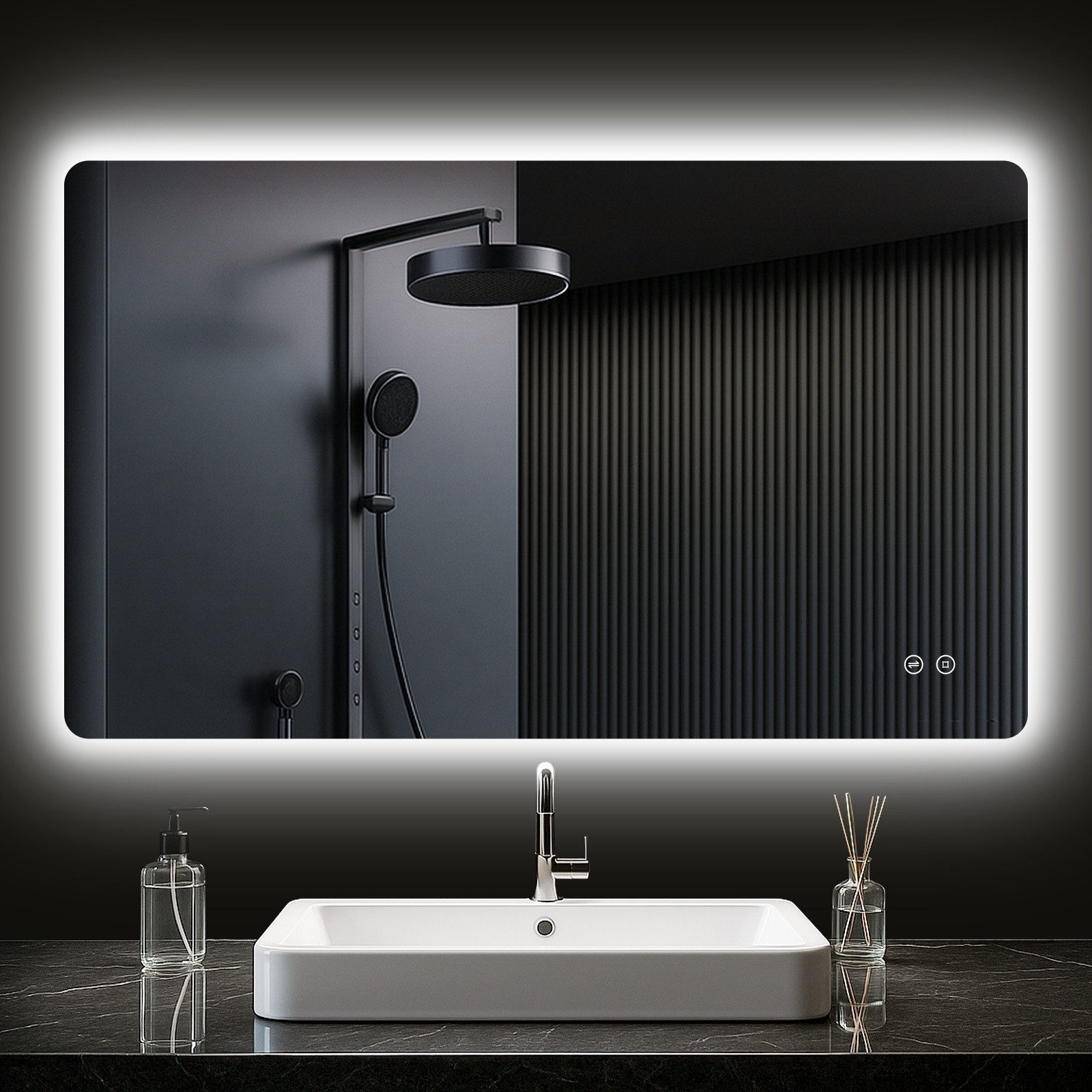 PESENXAN Badspiegel mit Beleuchtung, LED Badezimmerspiegel mit 3 Lichtfarben, Dimmbar (1-St), Speicherfunktion, Touch-Schalter, IP44 Wasserdicht, 100x60cm