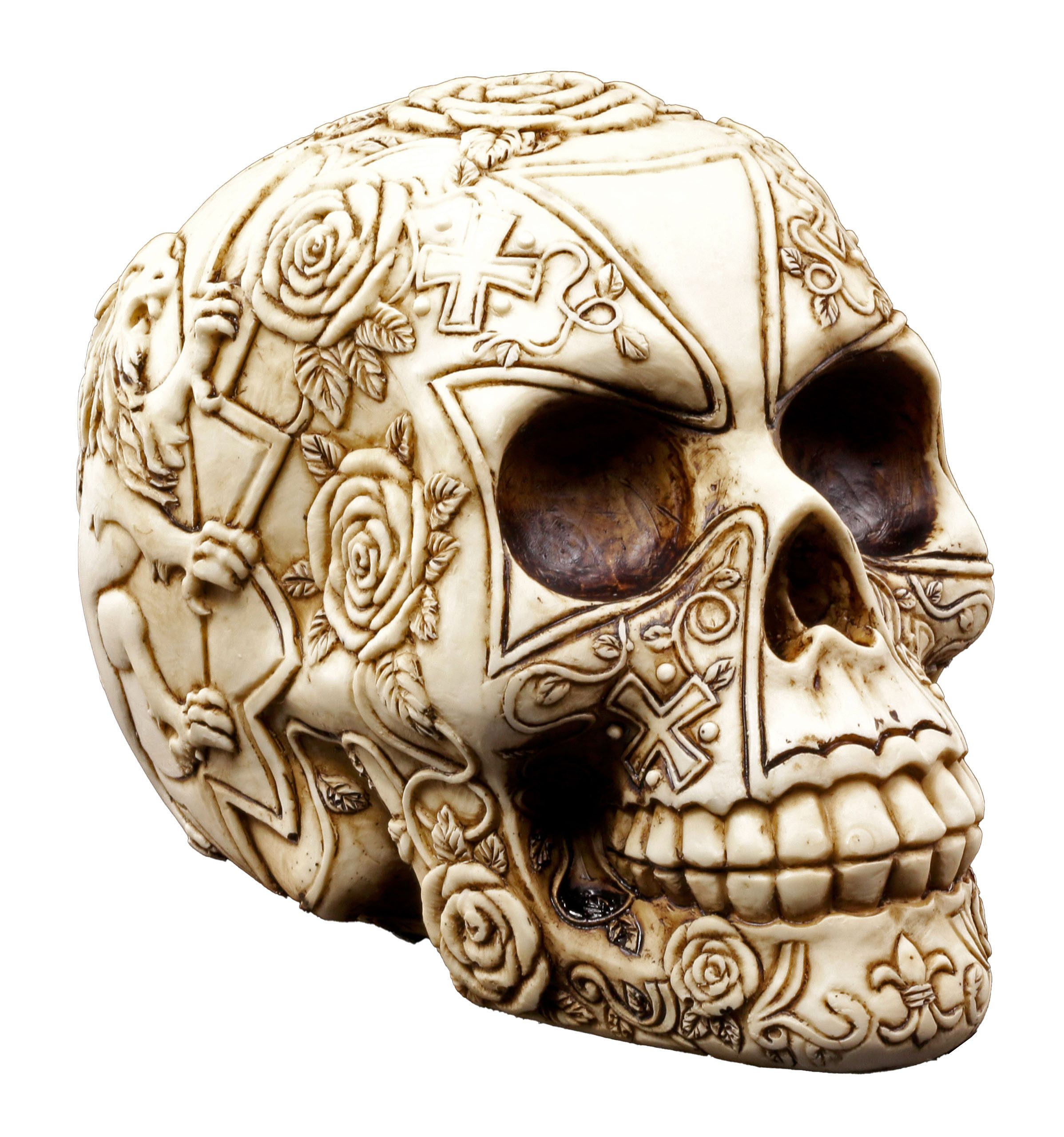 Figuren Shop GmbH Dekoobjekt Tempelritter Totenkopf mit Löwenwappen - Derek W Frost - Gothic Deko