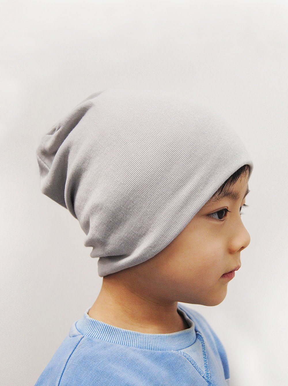axy Beanie Kinder Slouch Beanie Long Mütze 1-5 Jahren Mütze für Jungen Mädchen Kleinkind Unisex Unifarbe Grau