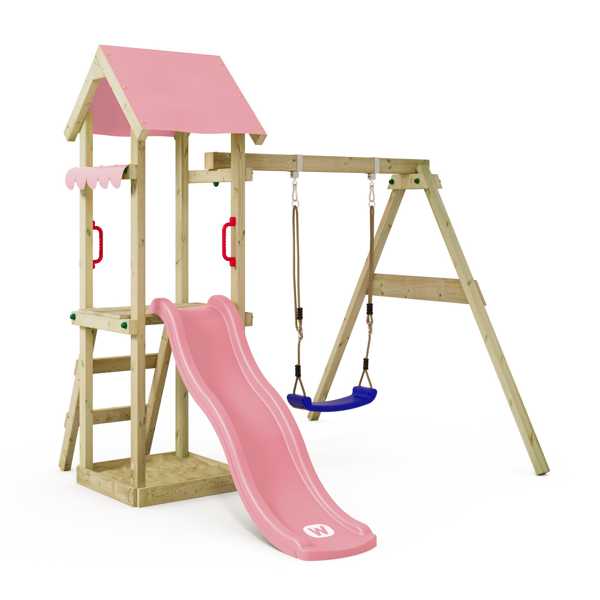 Wickey Spielturm TinyWave - Klettergerüst für Kleinkinder mit Schaukel & Rutsche, Holz-Kletterturm mit Sandkasten & 10-Jahren Garantie*