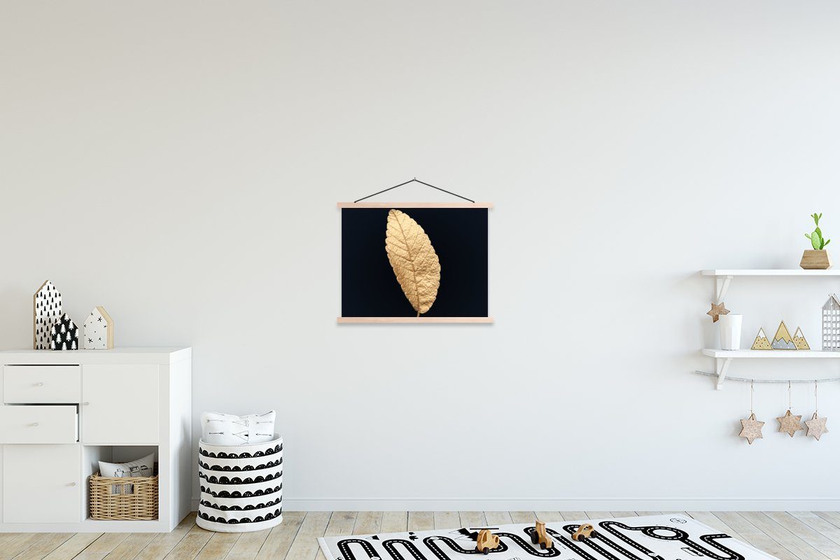 Textilposter Wohnzimmer, - (1 Poster Luxus, für Blätter - Gold Pflanzen Magnetisch braun Schwarz MuchoWow - Bilderleiste, und | braun St), Schwarz Posterleiste, -